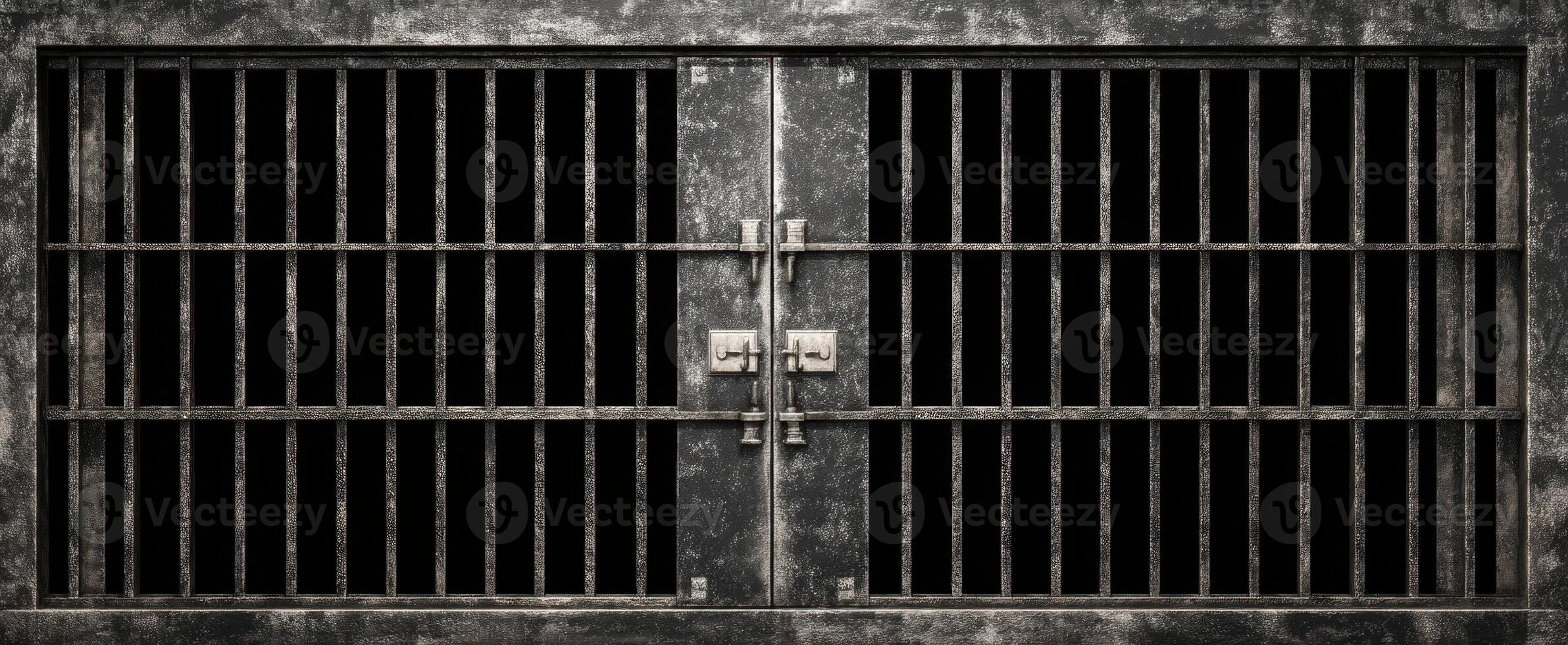 The imposing metal gates of a prison cell creating an atmosphere of confinement. photo