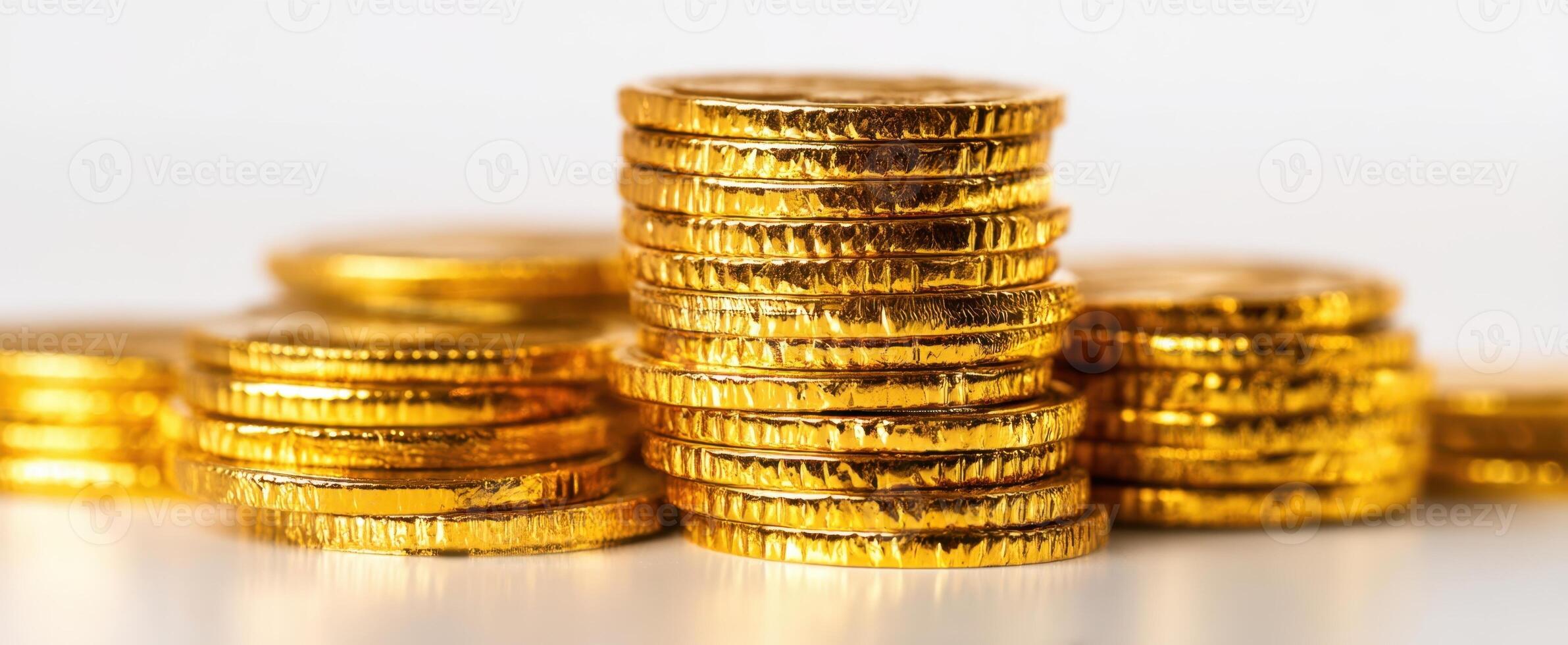 The shimmering stacks of gold coins representing wealth and prosperity photo