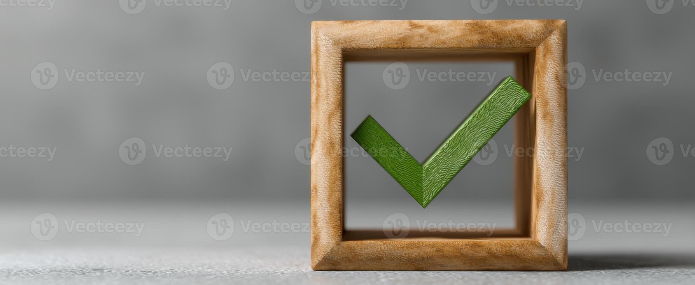 The Green Checkmark Framed in Wood for Success and Validation photo