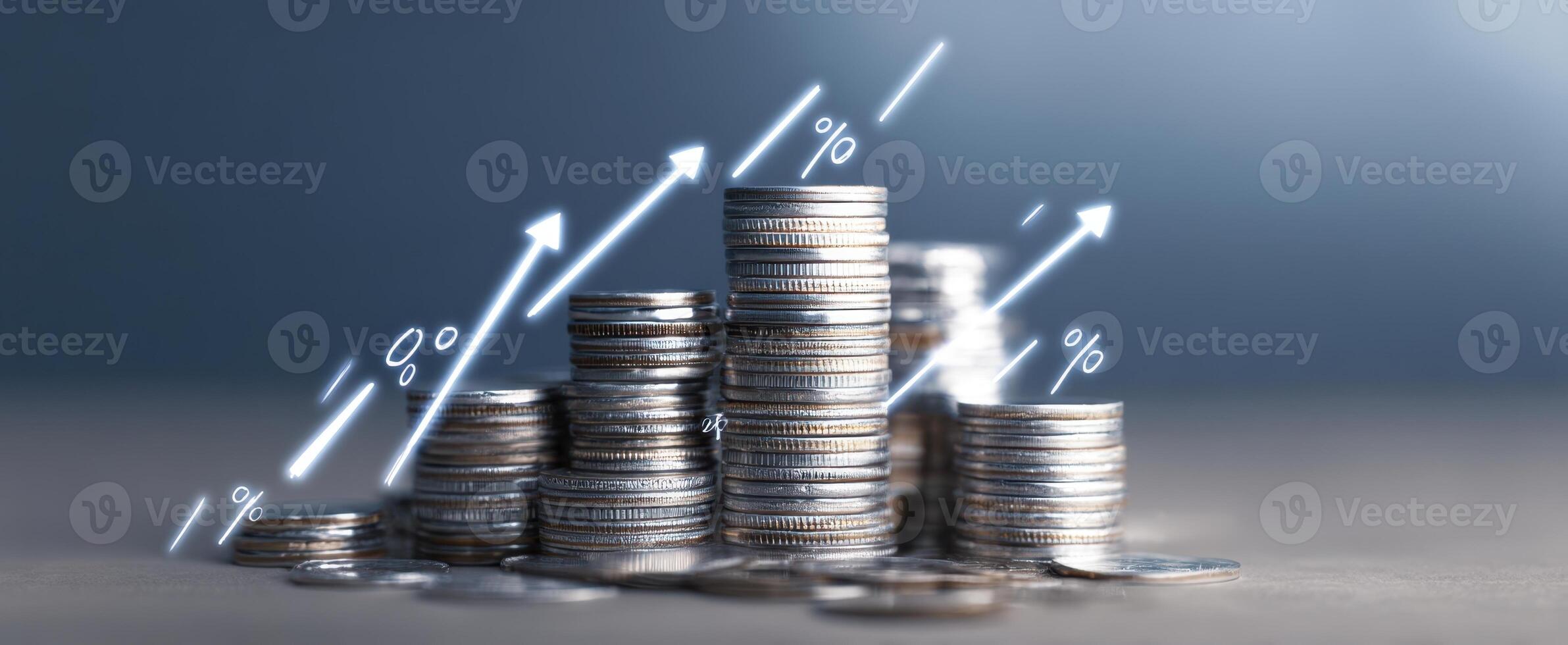 The pile of coins representing financial growth and increasing investment potential. photo
