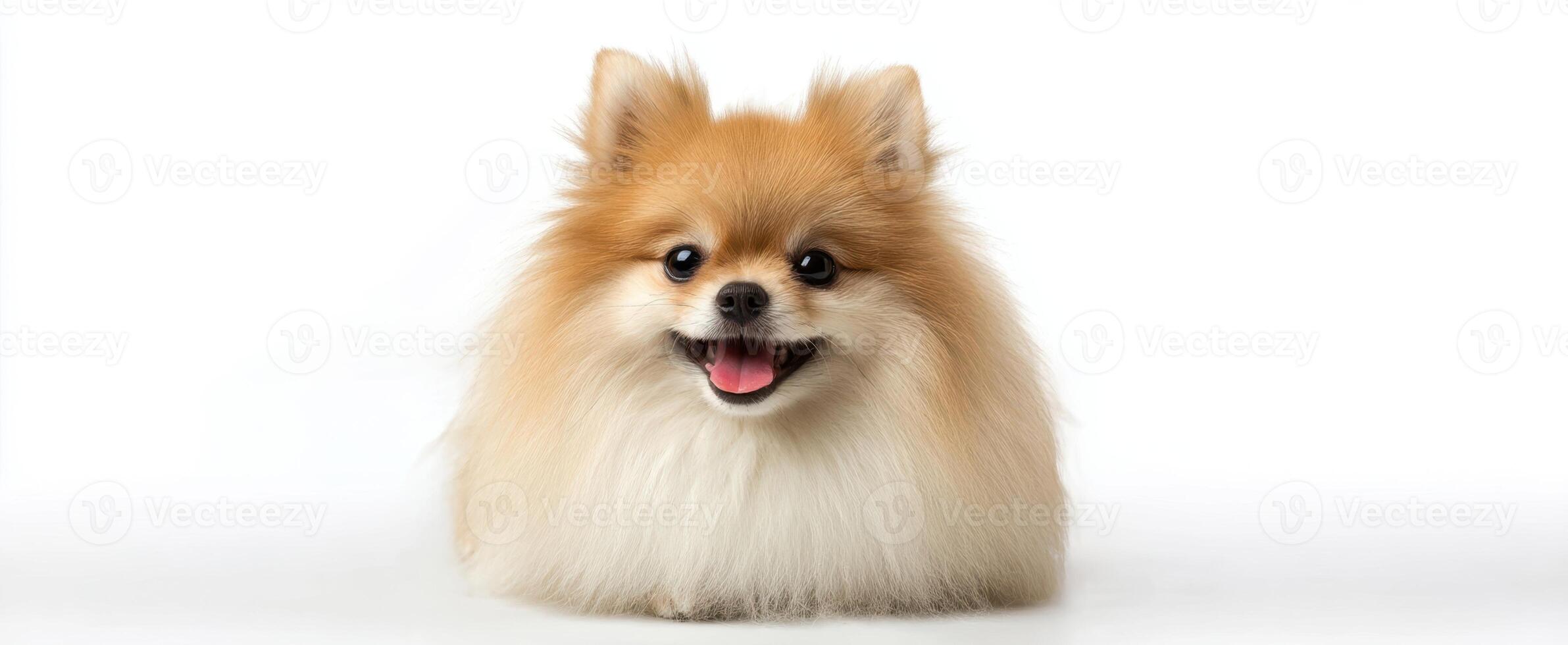 The adorable Pomeranian dog with fluffy fur and a joyful expression photo