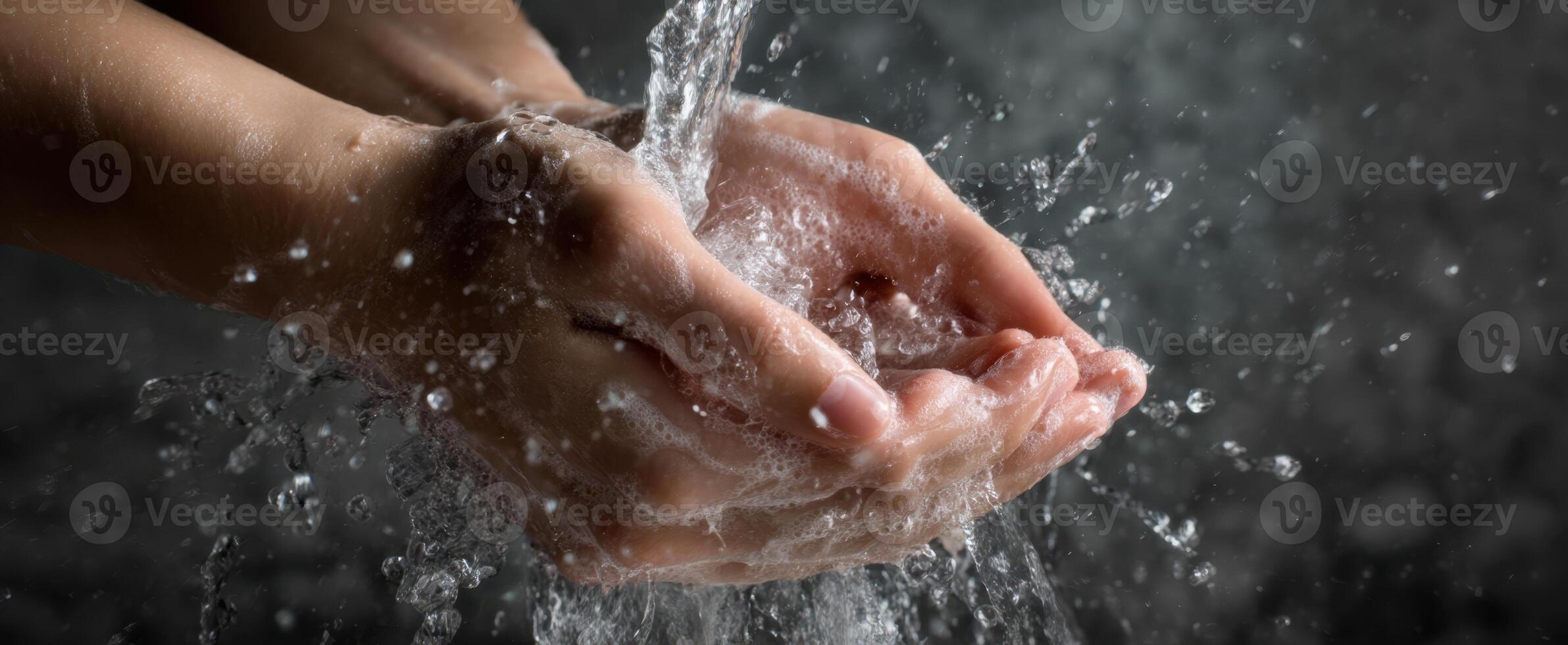 The hands catching water in an elegant display of motion and freshness. photo