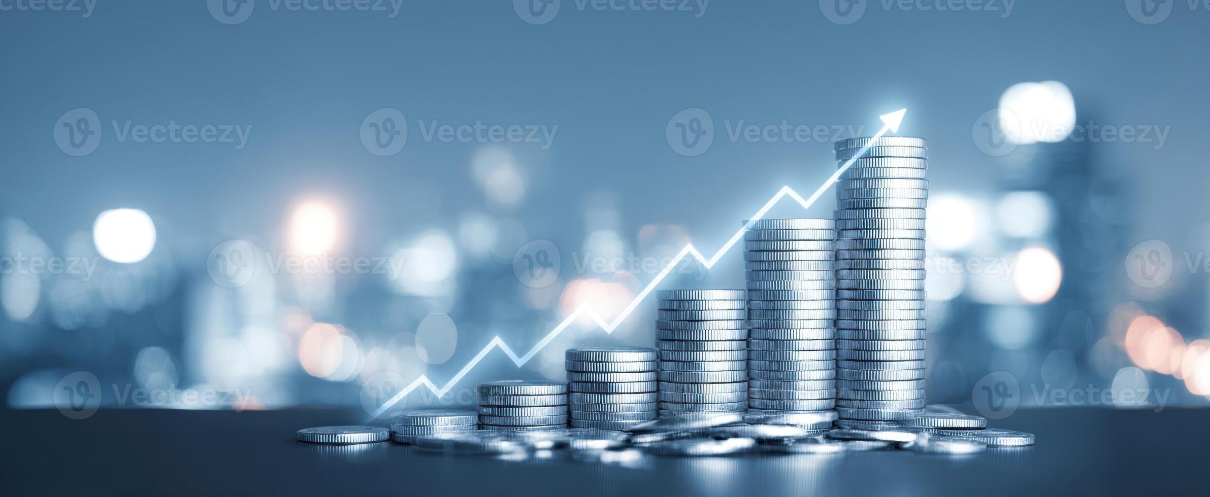 The coins stacked progressively showcasing financial growth and success trends. photo