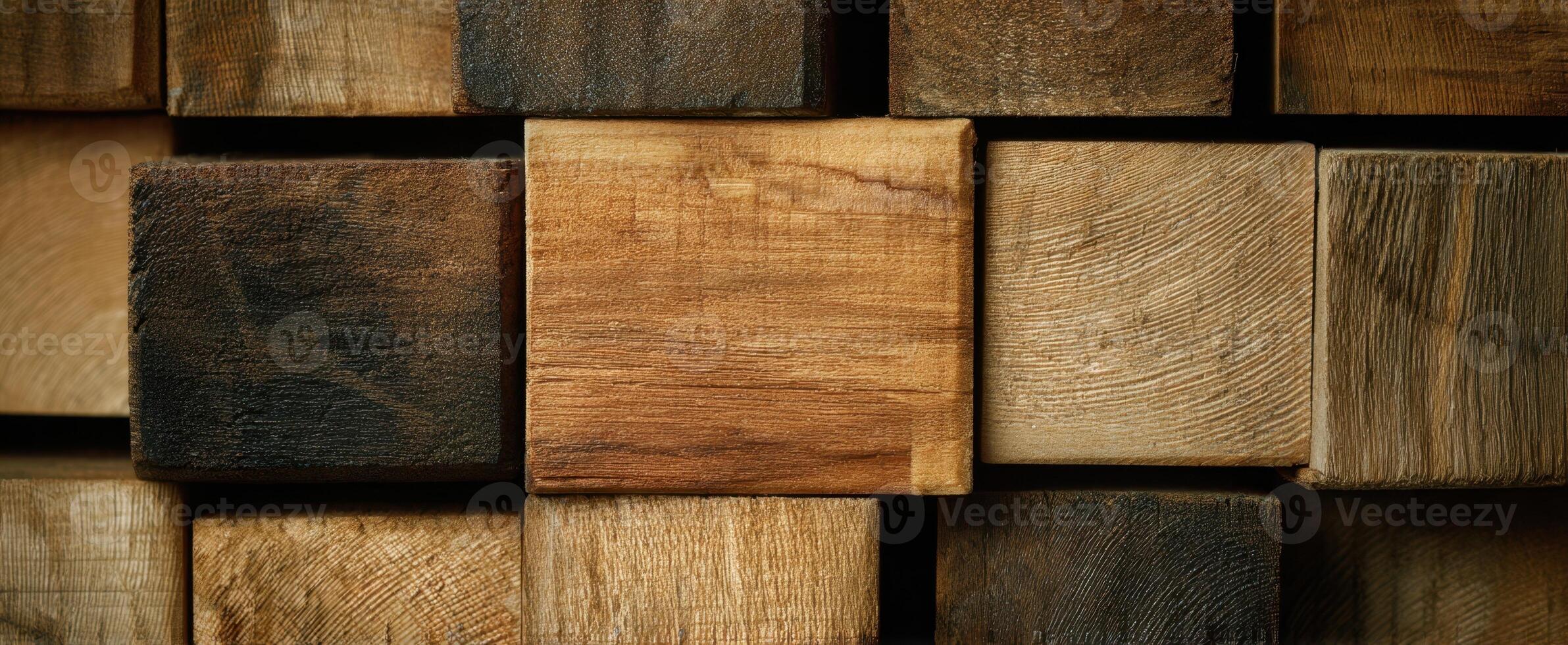 The captivating beauty of assorted wooden blocks in various textures and colors. photo