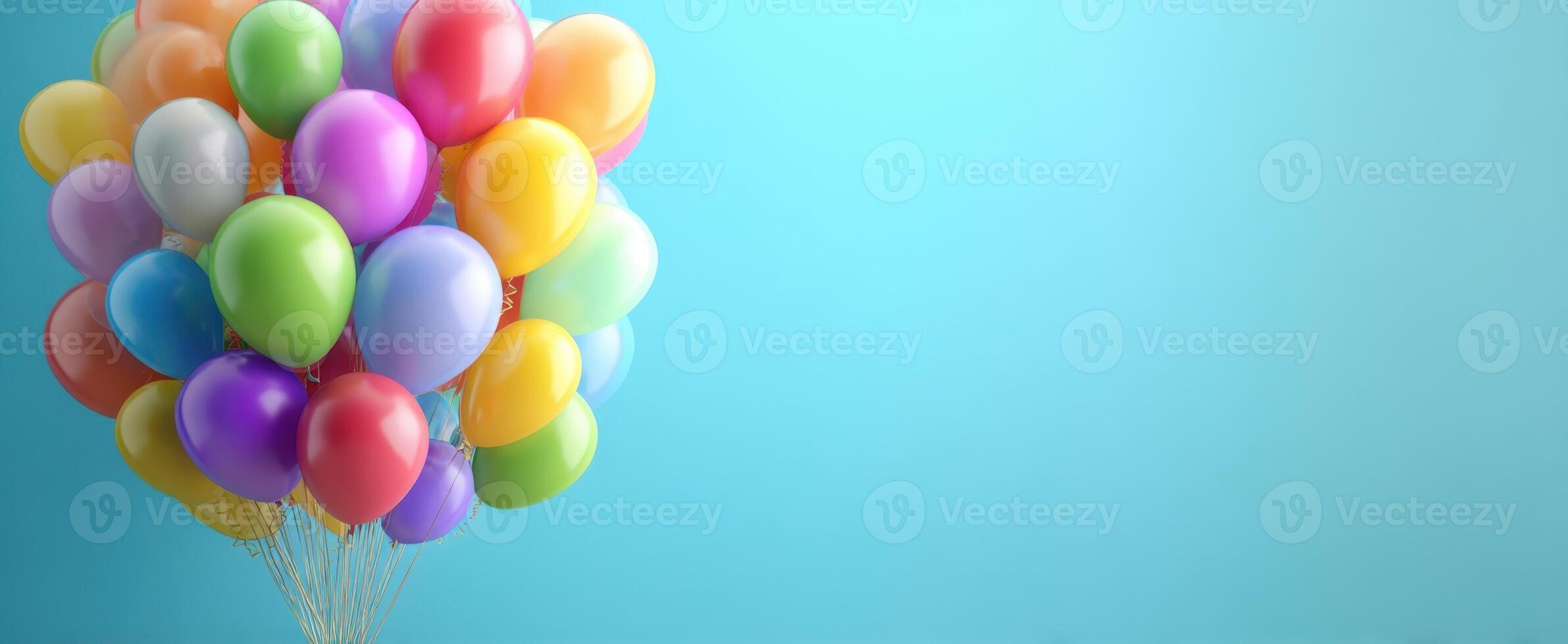 The Colorful Cluster of Balloons Against a Bright Blue Background photo