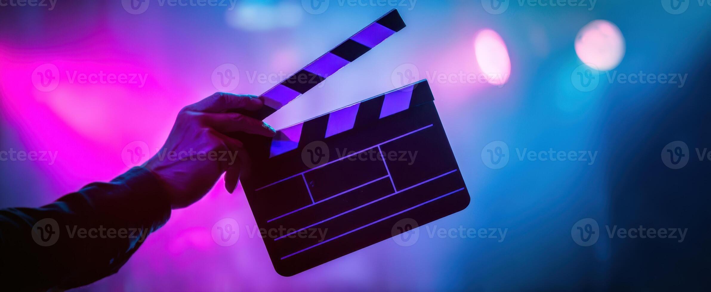 The Clapboard Ready for Action in a Colorful Cinematic Environment photo