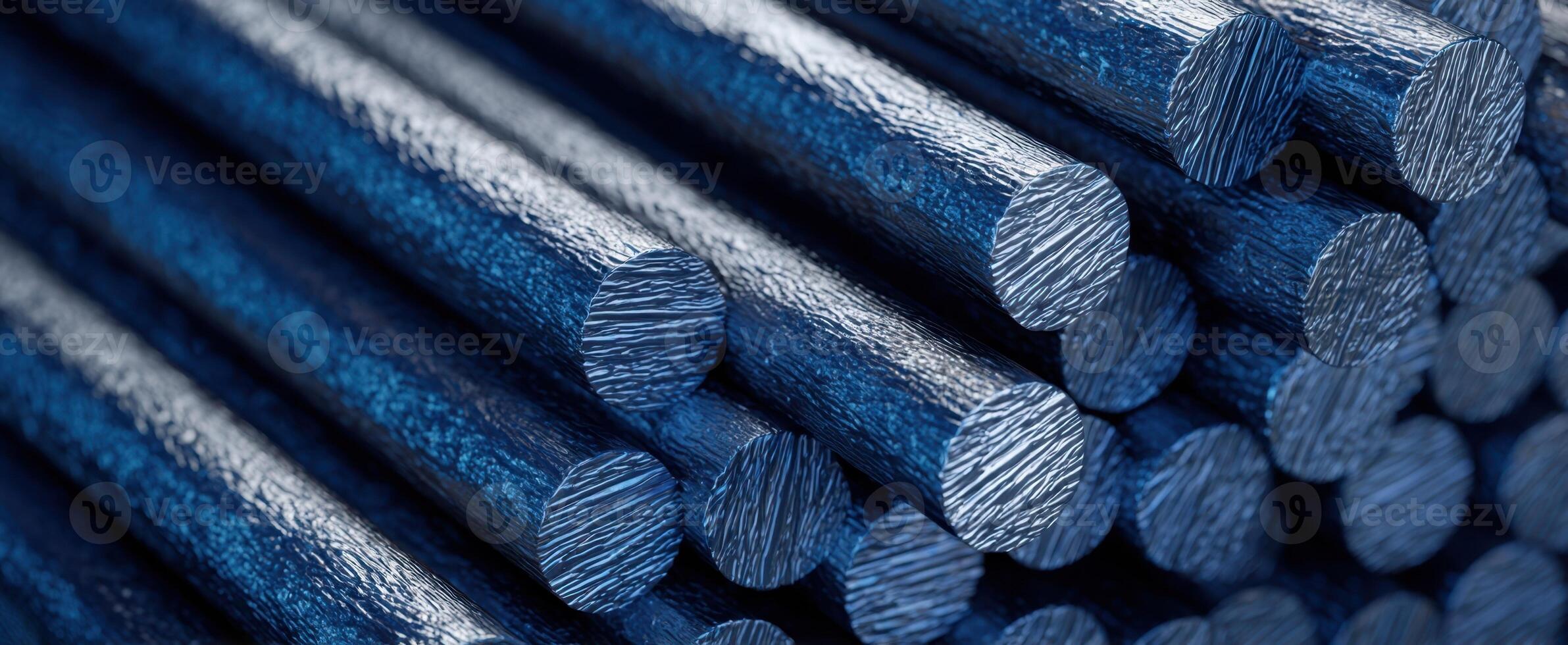 The close-up of blue metal rods showcasing intricate textures and industrial design. photo