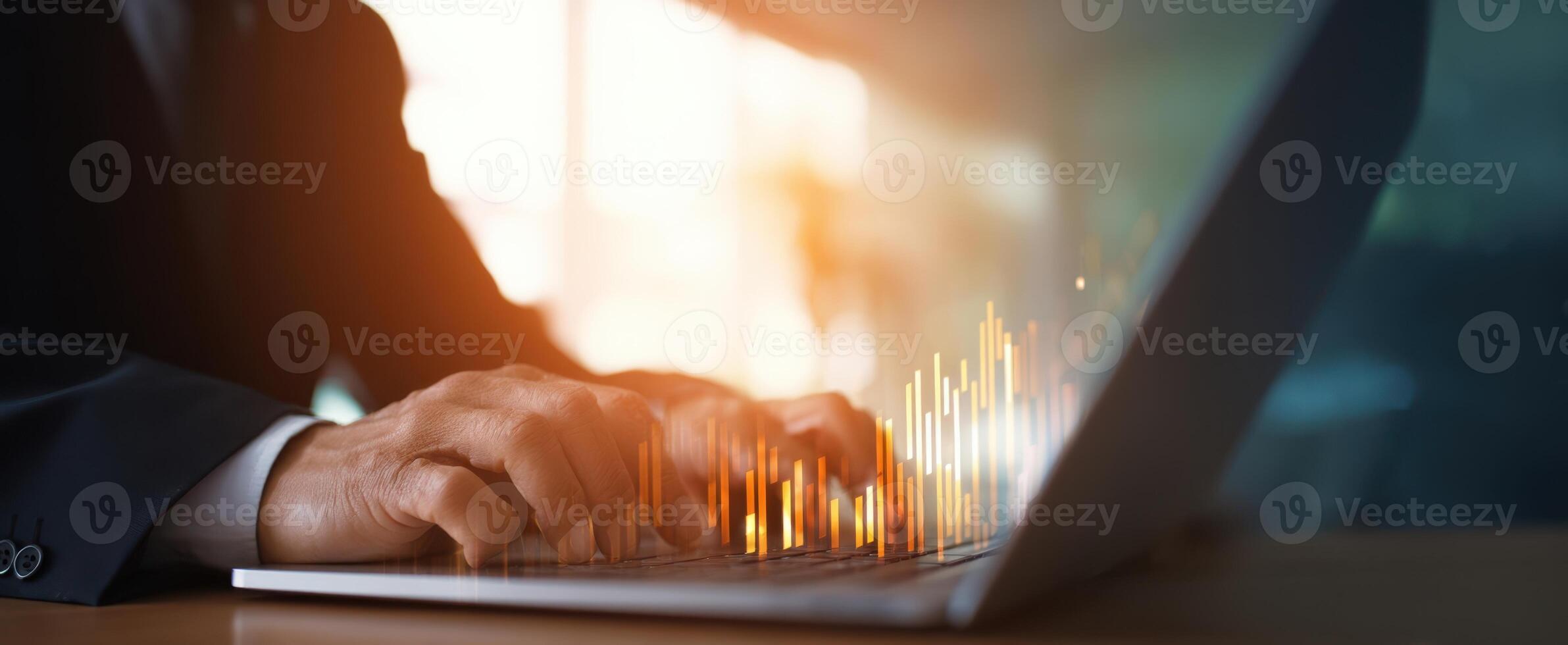 The Professional Using a Laptop with Graphs and Data Visualization Elements photo