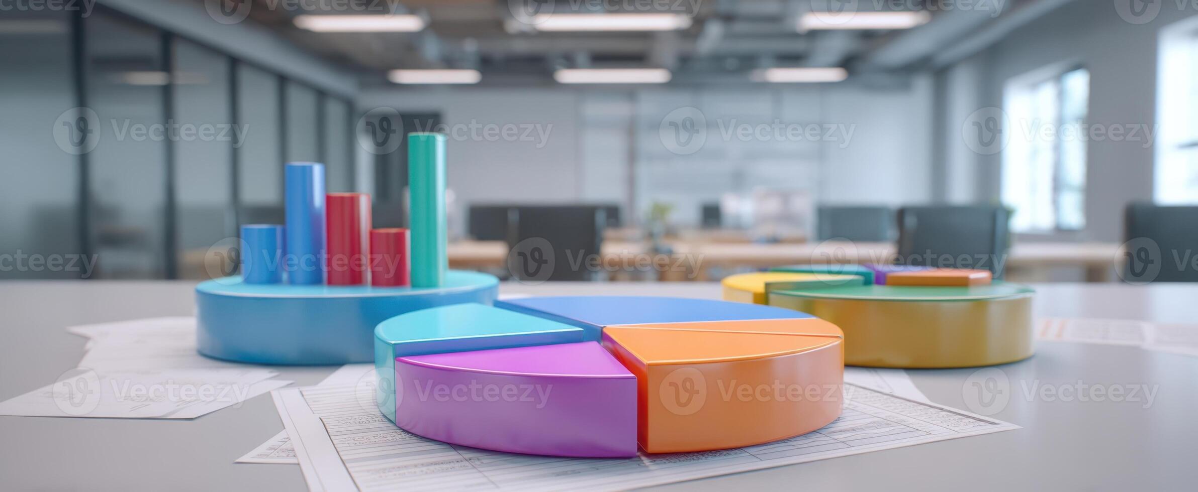 The colorful charts representing business data in a modern office setting. photo