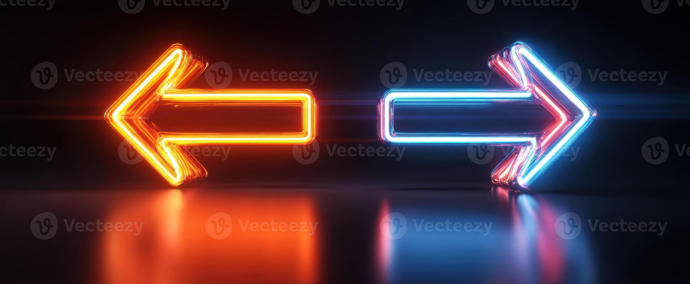 The neon arrows pointing left and right for modern directional guidance. photo
