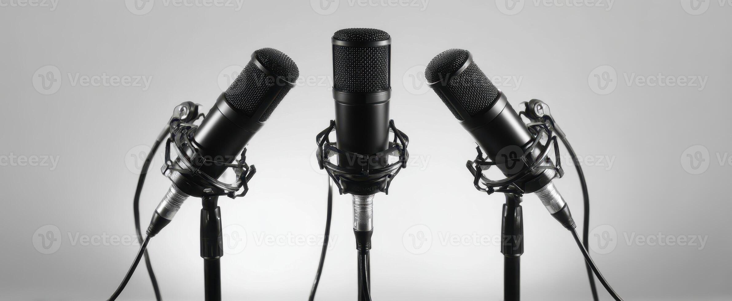The three microphones arranged for a recording session in a sound studio. photo