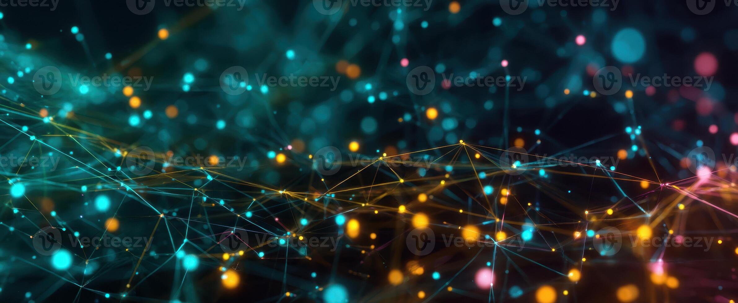 The vibrant digital network of glowing connections and abstract particles. photo
