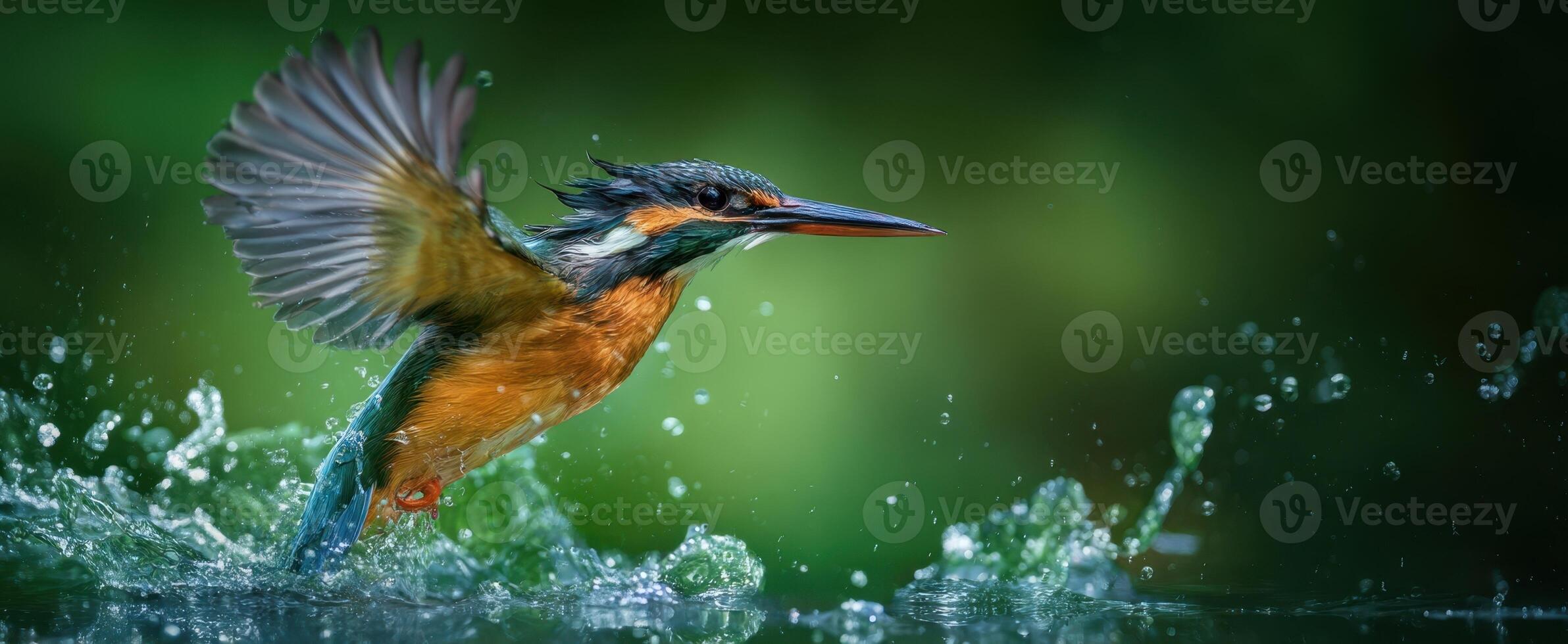The Kingfisher Dives Gracefully into the Water Creating a Splash photo