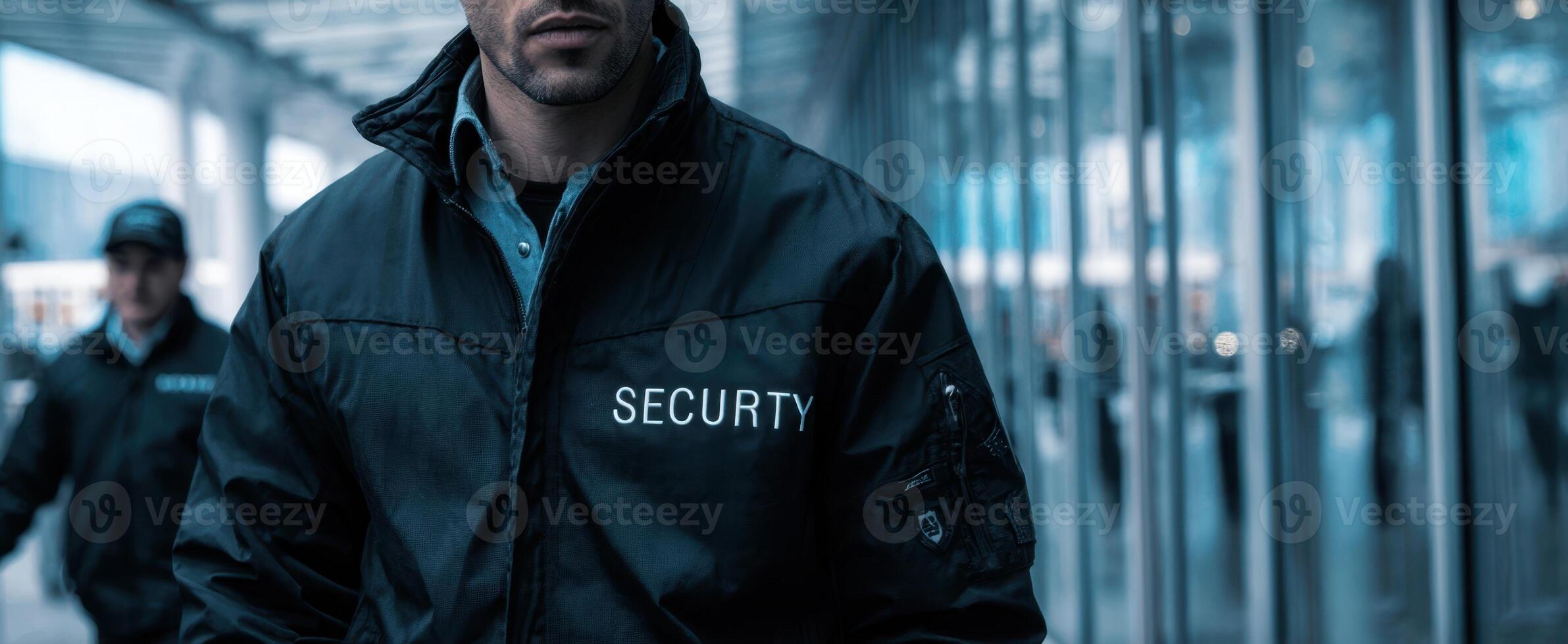 The Security Personnel Standing Vigilantly in a Modern Urban Environment photo