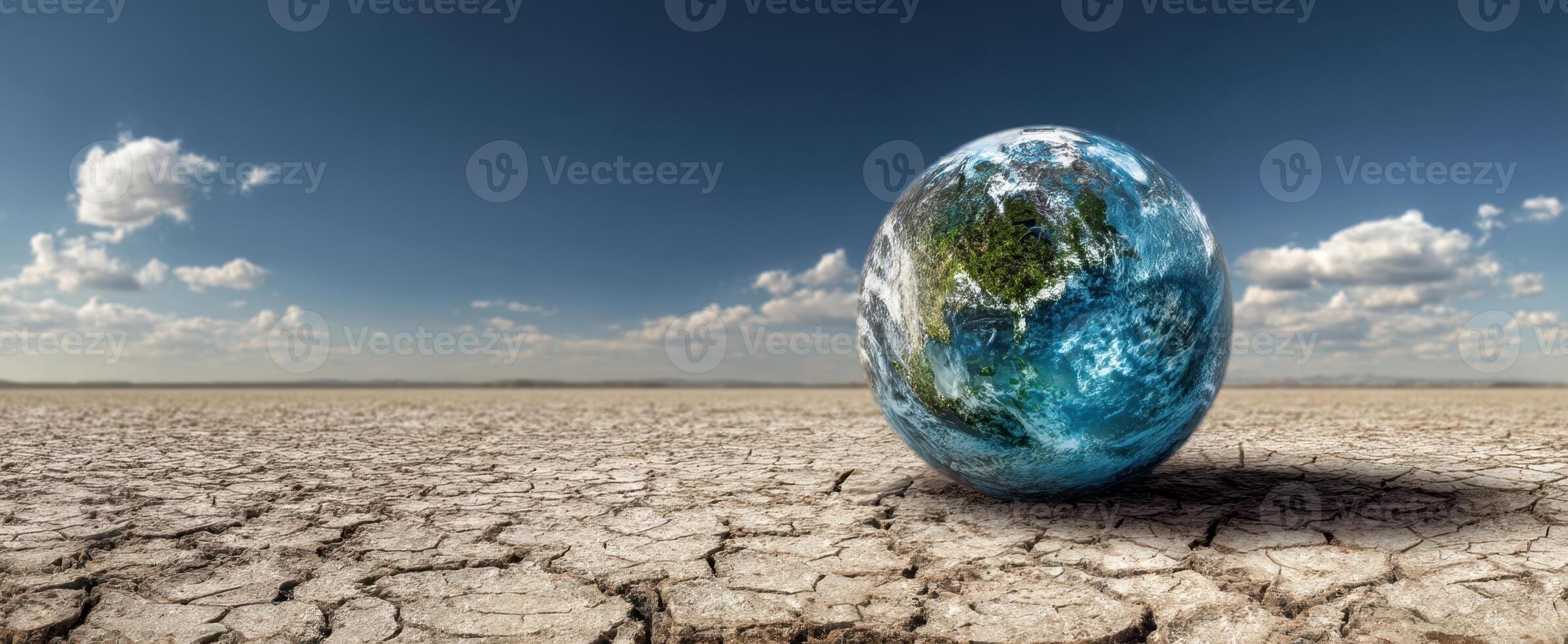The Earth Globe on Dry Cracked Land Under a Clear Sky photo