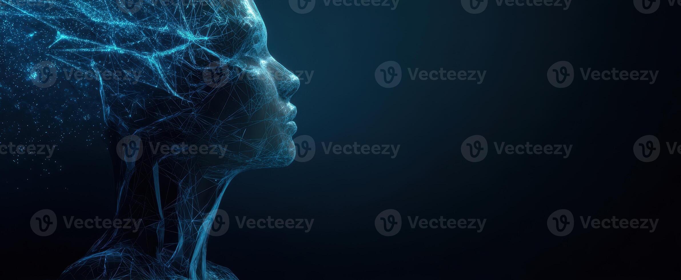 The Abstract Representation of a Female Profile with Digital Connections and Light Effects photo