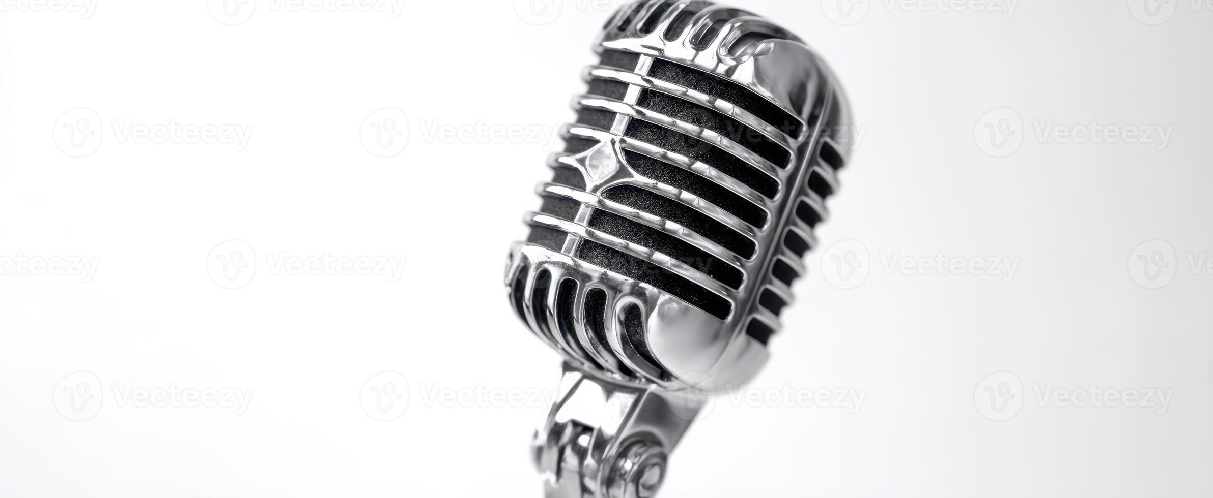 The vintage microphone captured in a sleek, modern setting for audio production. photo