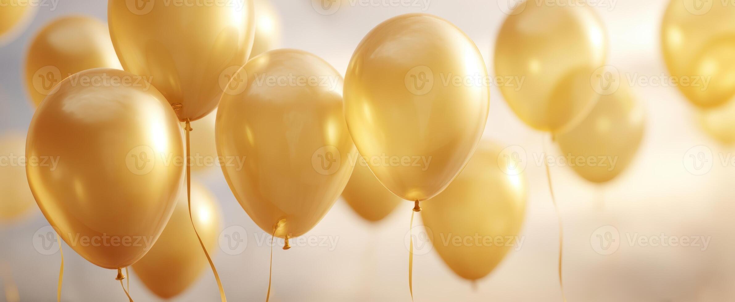 The golden balloons floating gracefully in a festive outdoor setting photo