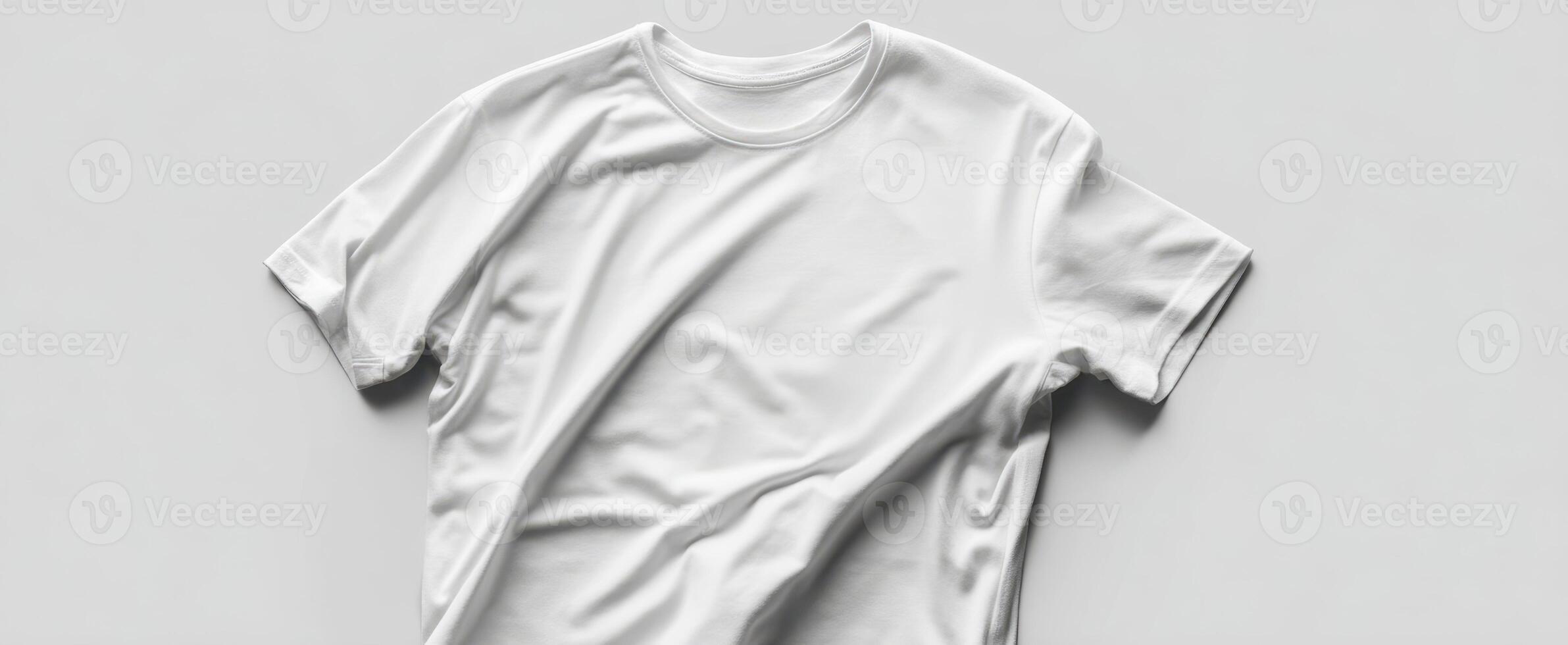 The stylish white t-shirt on a minimalist background for design mockups. photo