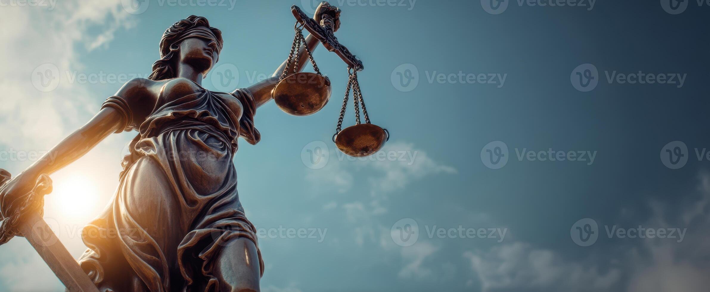 The statue of Lady Justice holding scales against a dramatic sky. photo