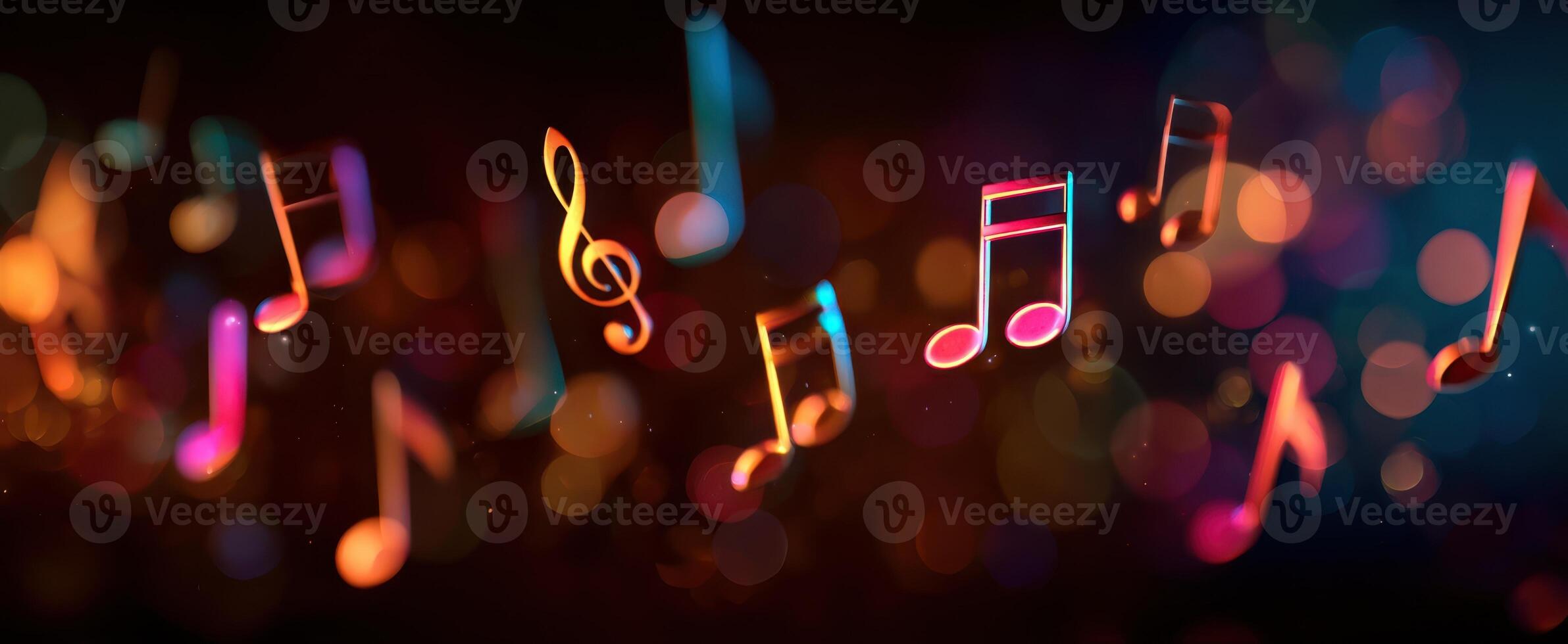 The Vibrant Dance of Music Notes in a Colorful Bokeh Background photo