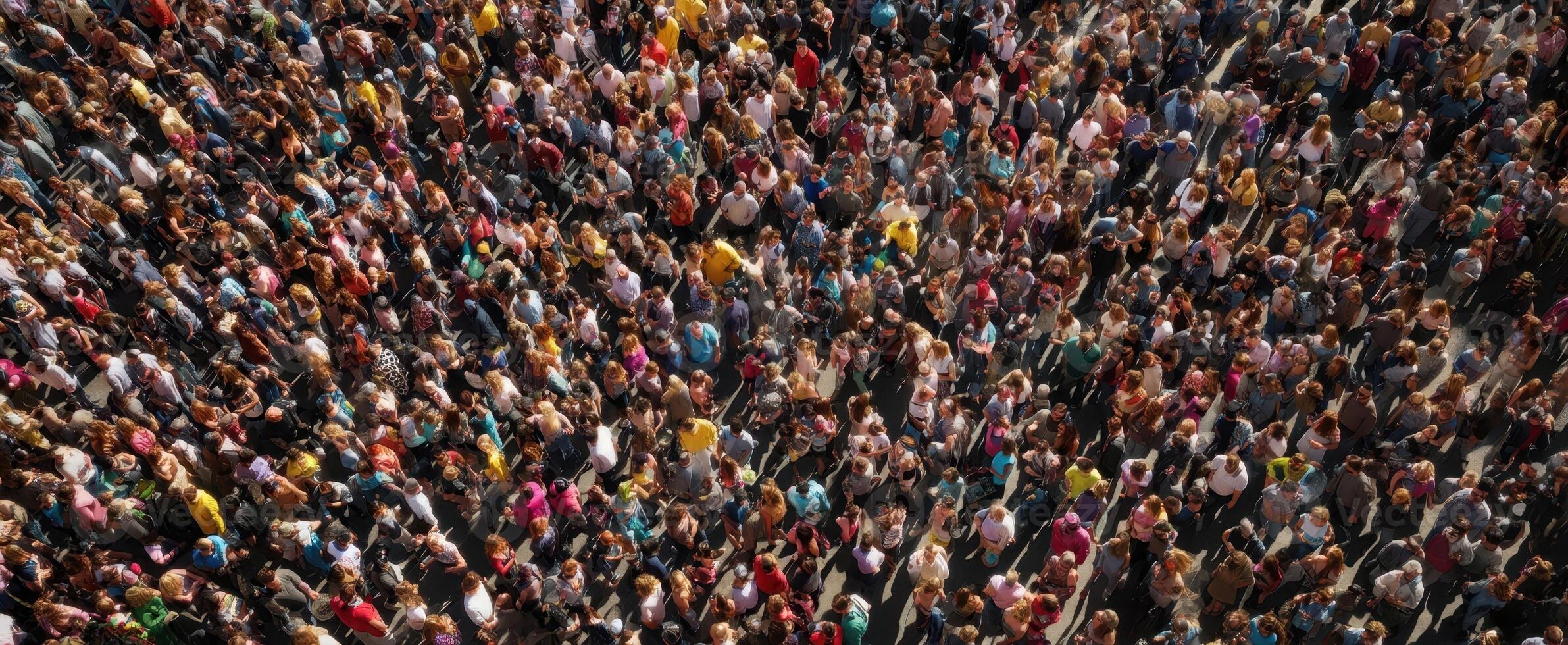 The vibrant crowd uniting in a lively urban celebration beneath the sun photo