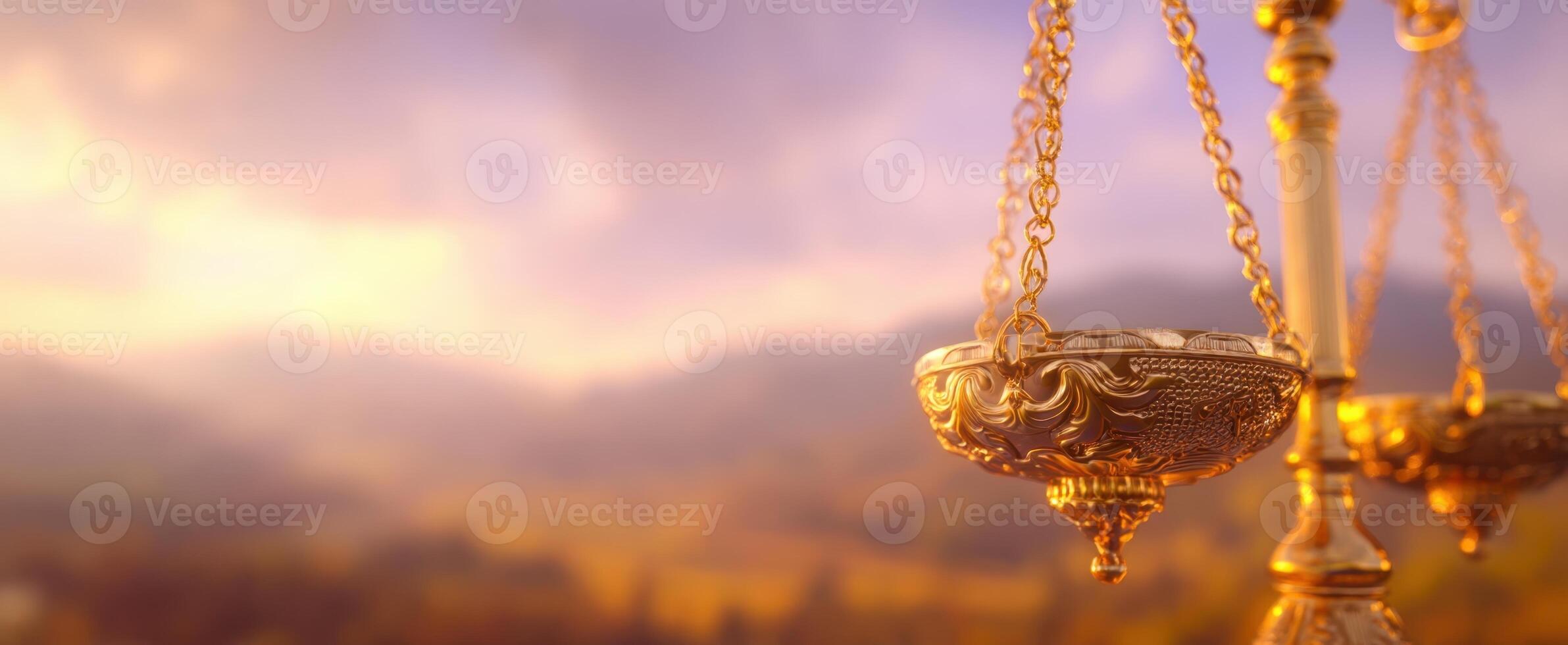 The Golden Scales of Justice Against a Serene Sunset Background photo