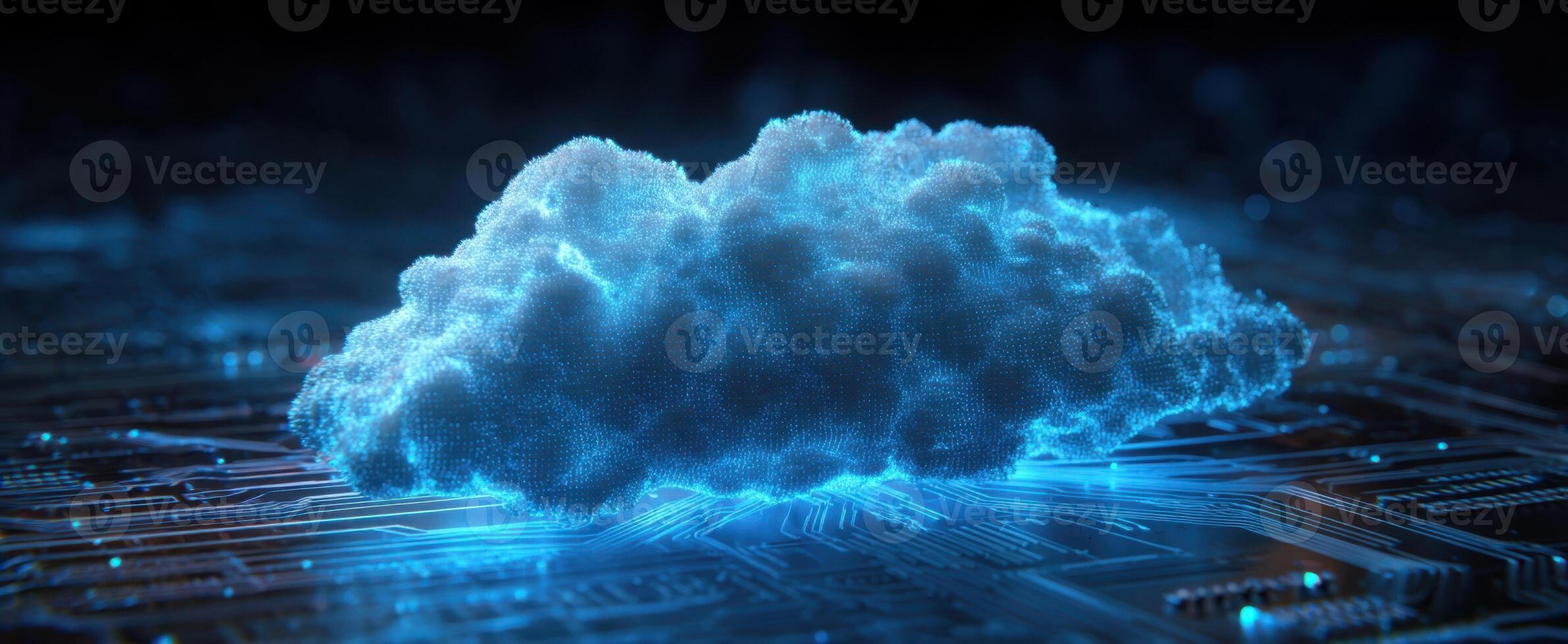 The digital cloud floating over a futuristic circuit board background photo