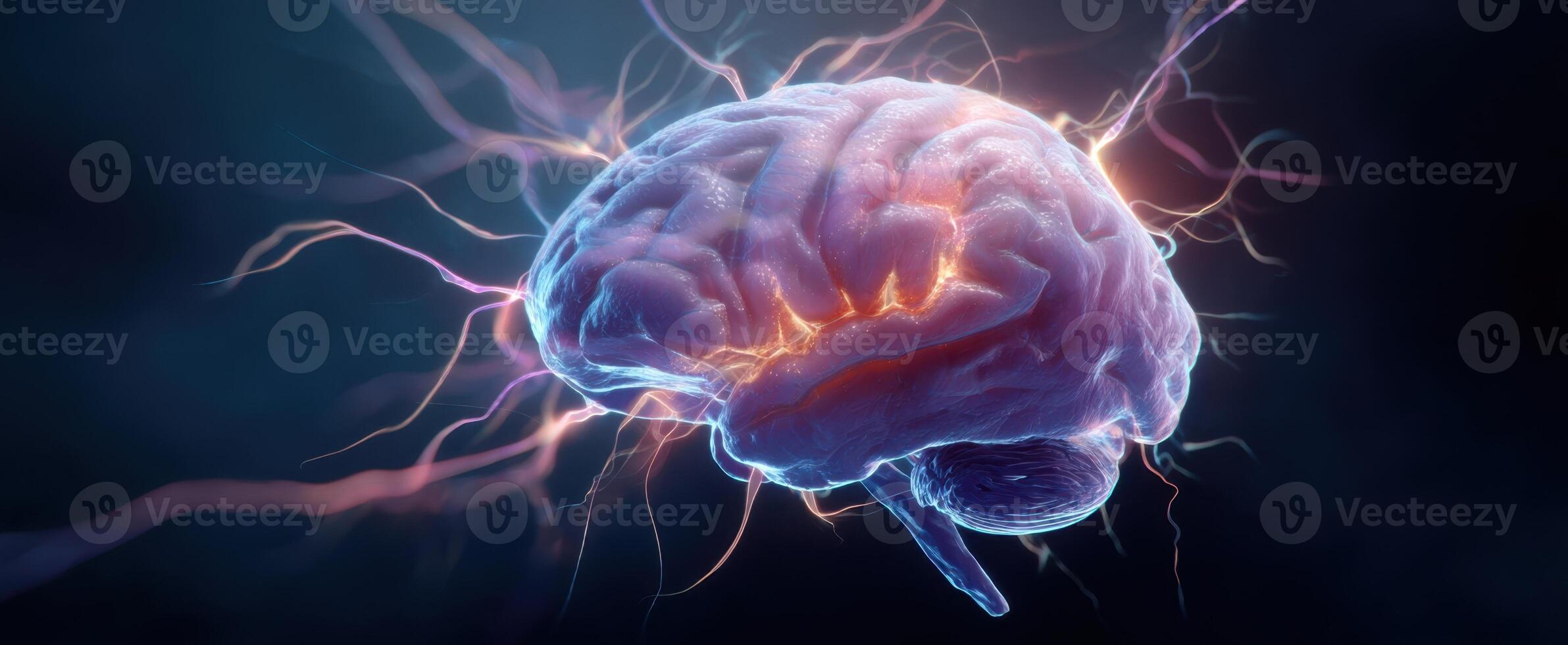 The Brain Illuminated by Electric Sparks in a Digital Realm photo