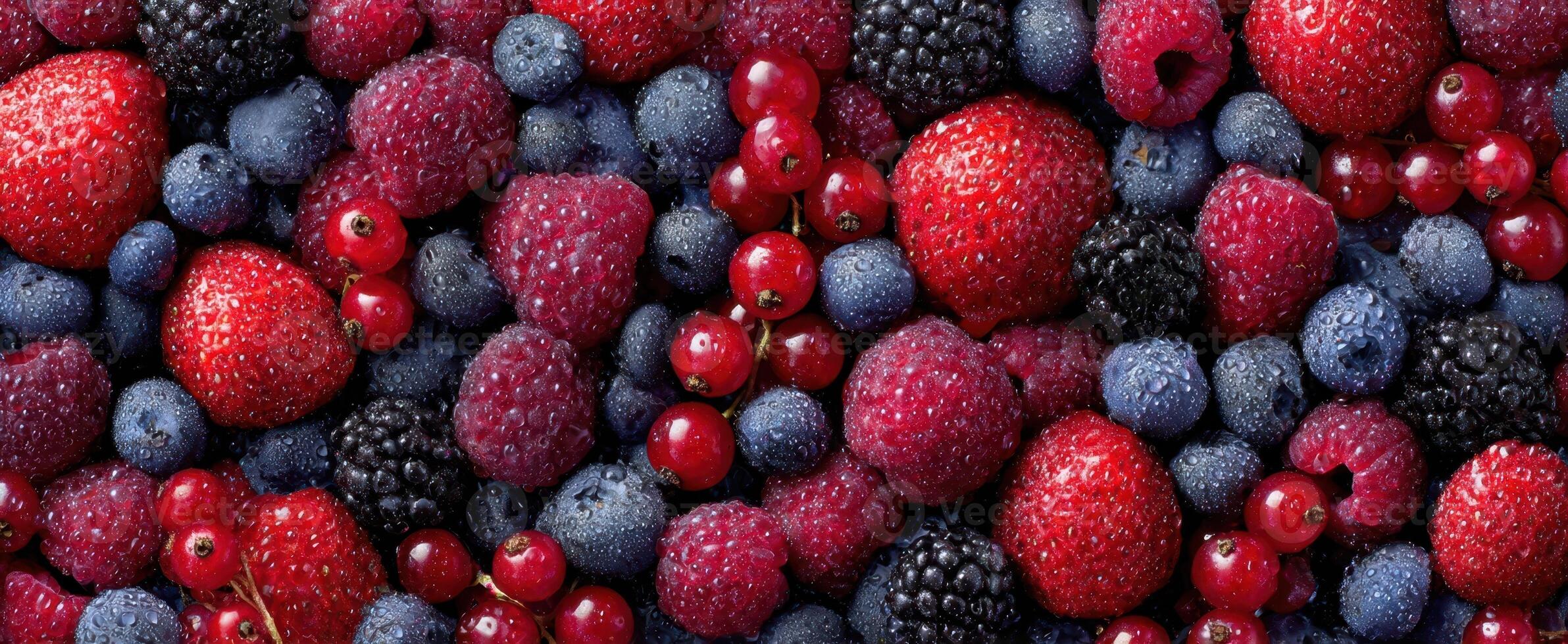 The vibrant assortment of fresh berries on a rustic background. photo