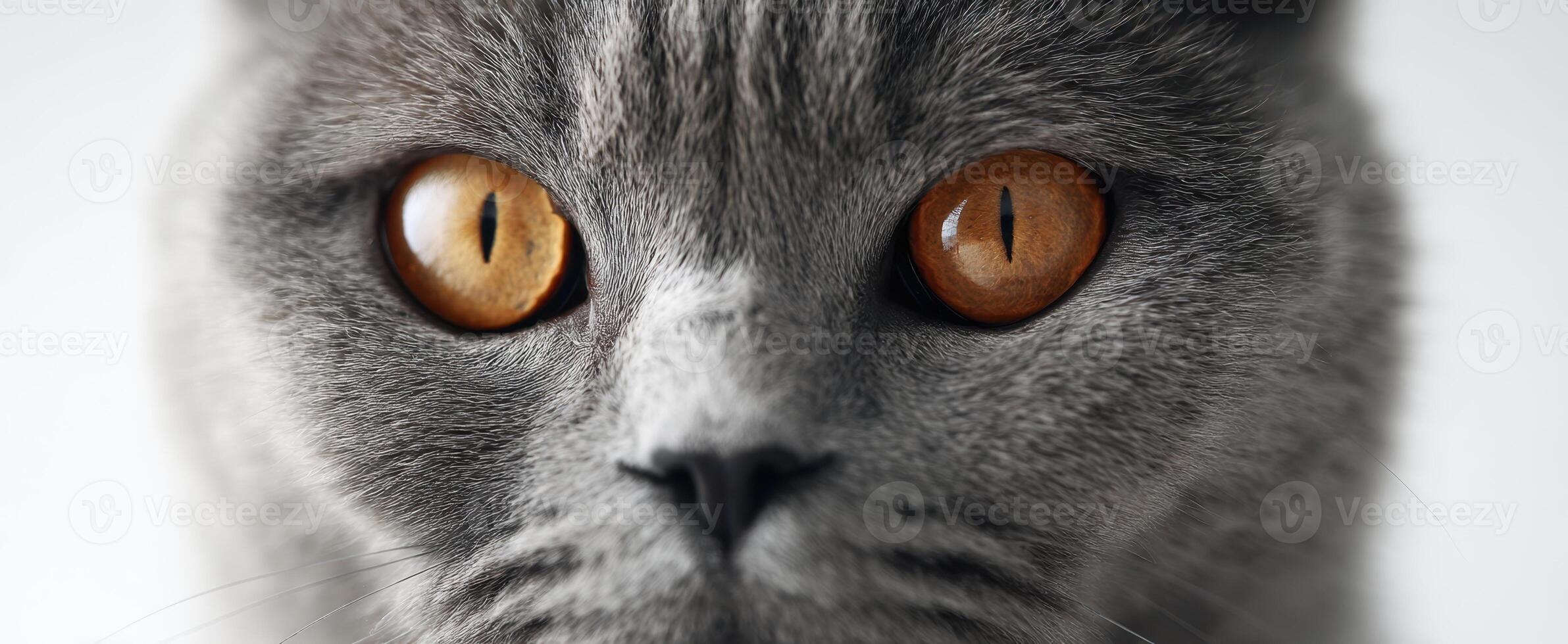 The striking beauty of a grey cat showcasing its captivating eyes. photo