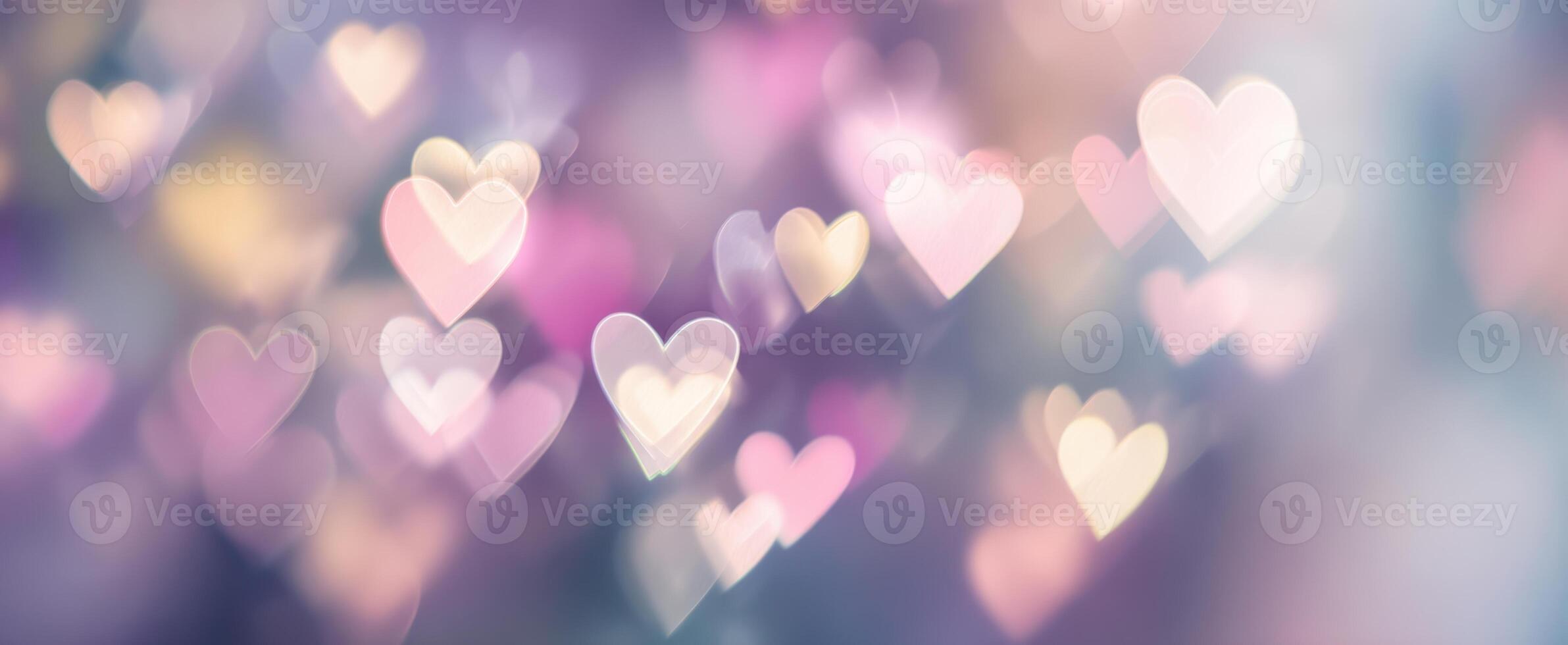 The enchanting display of colorful hearts in a dreamy bokeh background. photo