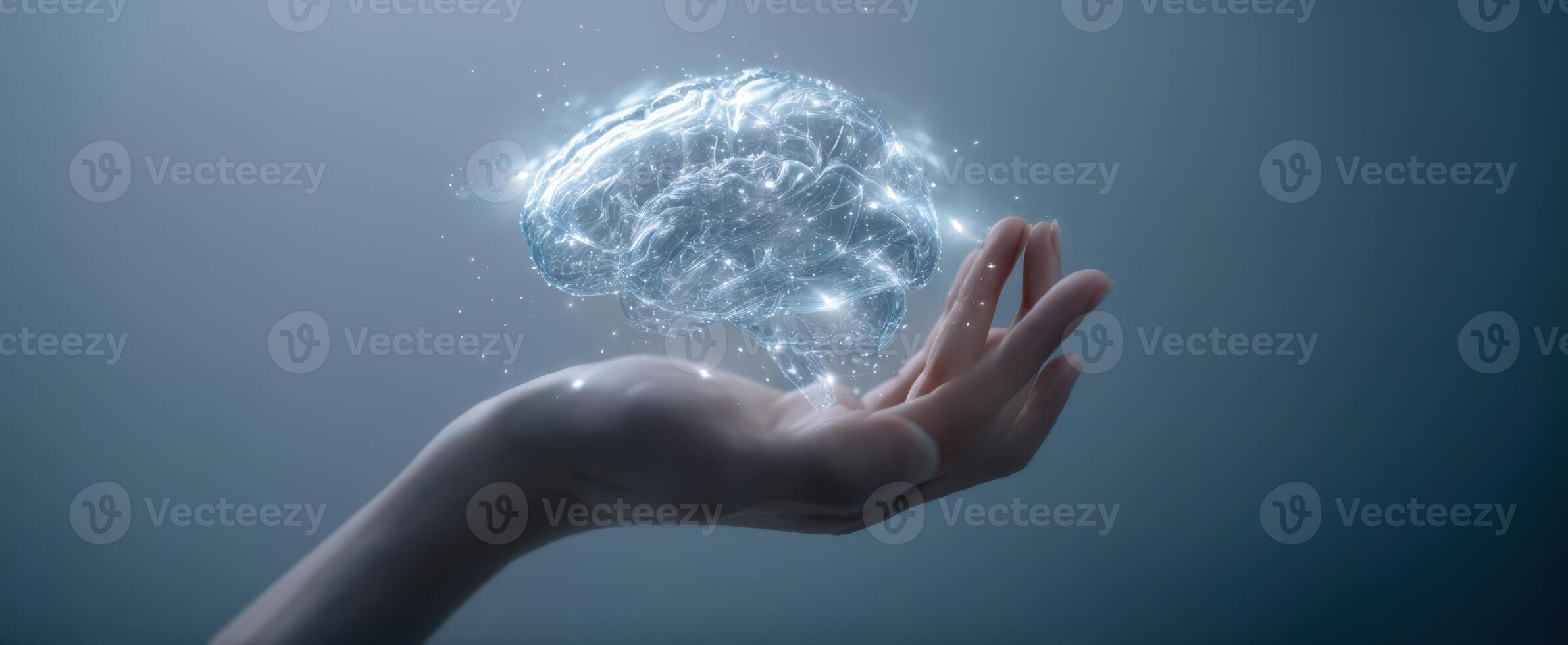 The Brain Floating Above an Open Hand Representing Creativity and Knowledge photo