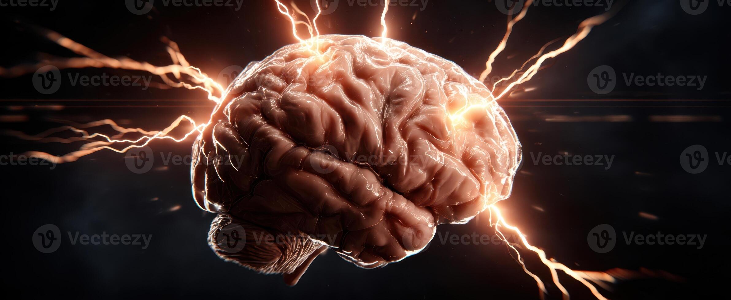 The electrifying brain illuminated by energy and cognitive sparks. photo