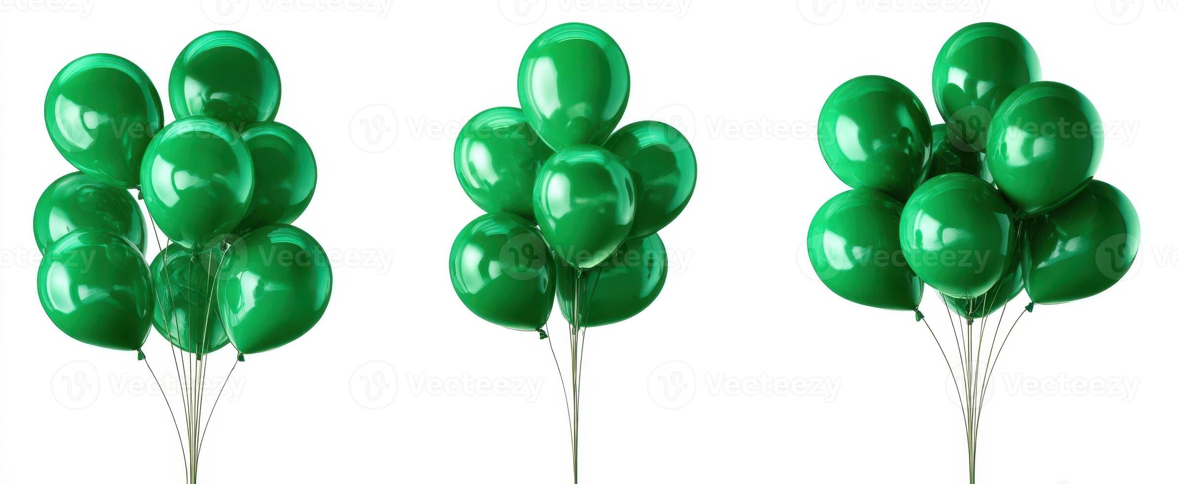 The vibrant green balloons floating in a joyful party arrangement. photo