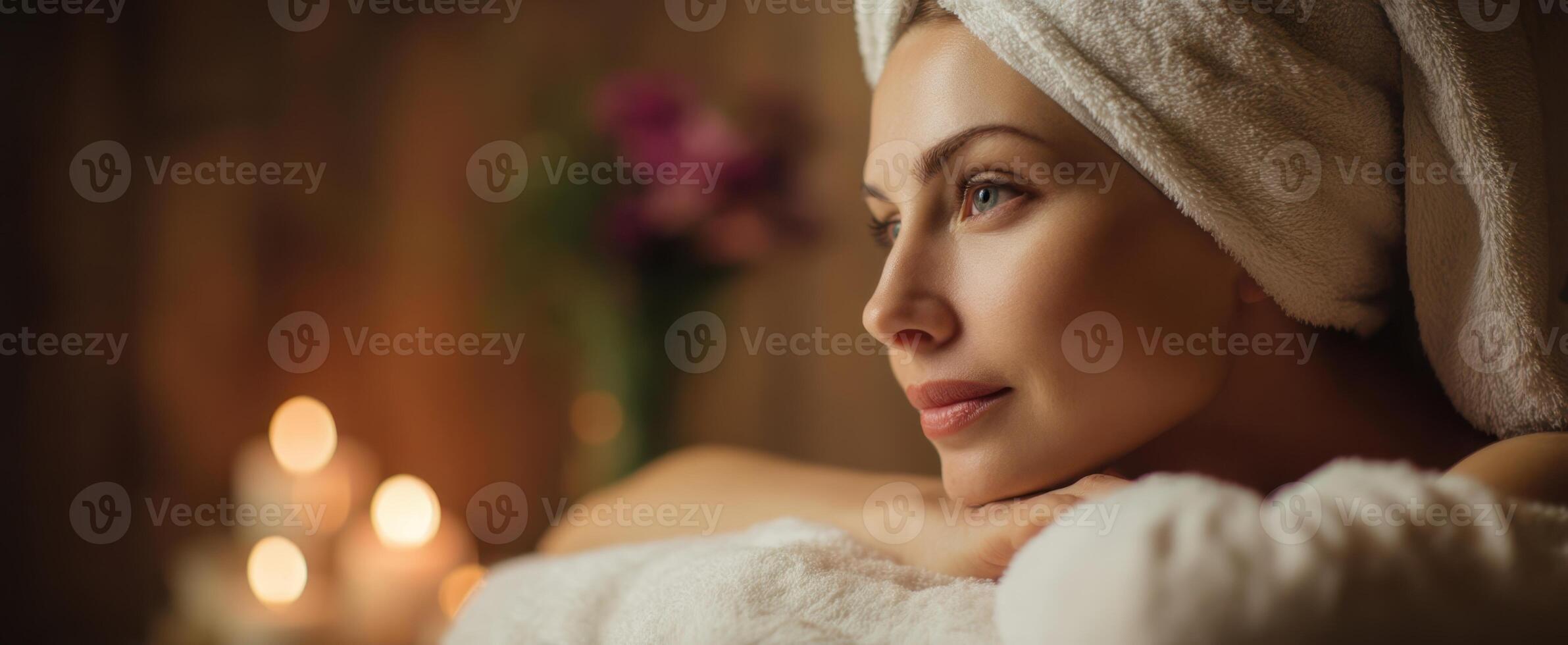 The serene woman enjoying a moment of relaxation in a spa setting. photo