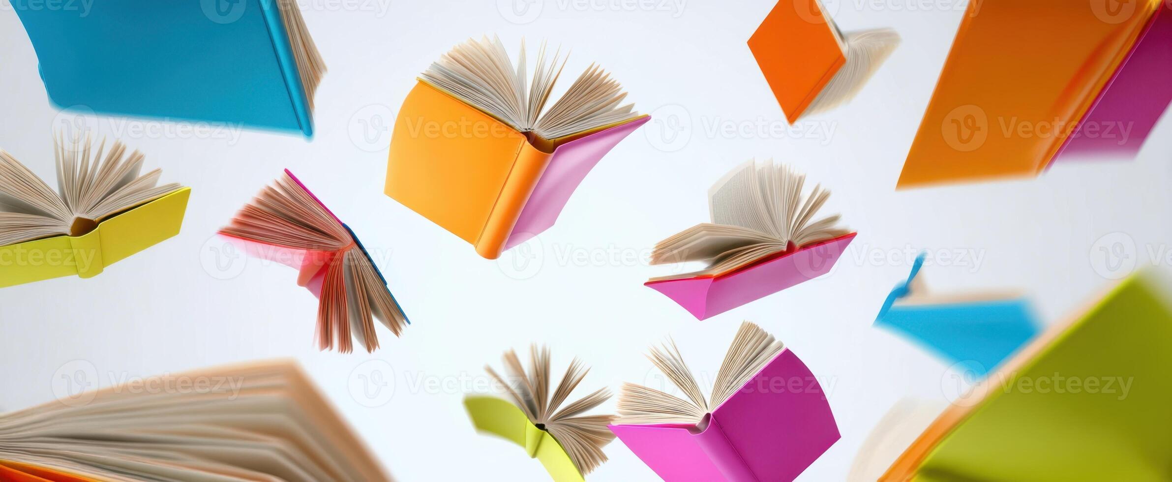 The Colorful Books Floating in Midair Representing Learning and Creativity photo
