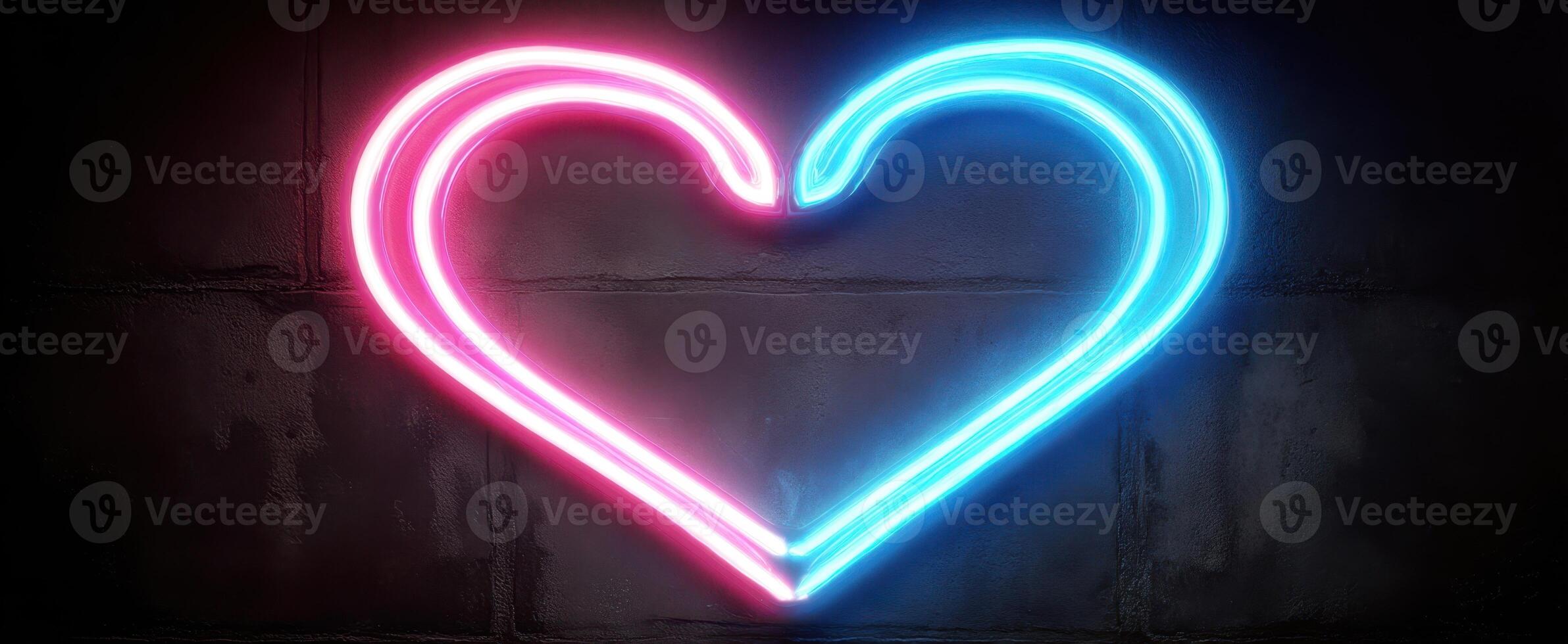 The glowing neon heart symbolizing love and romance in vibrant colors. photo