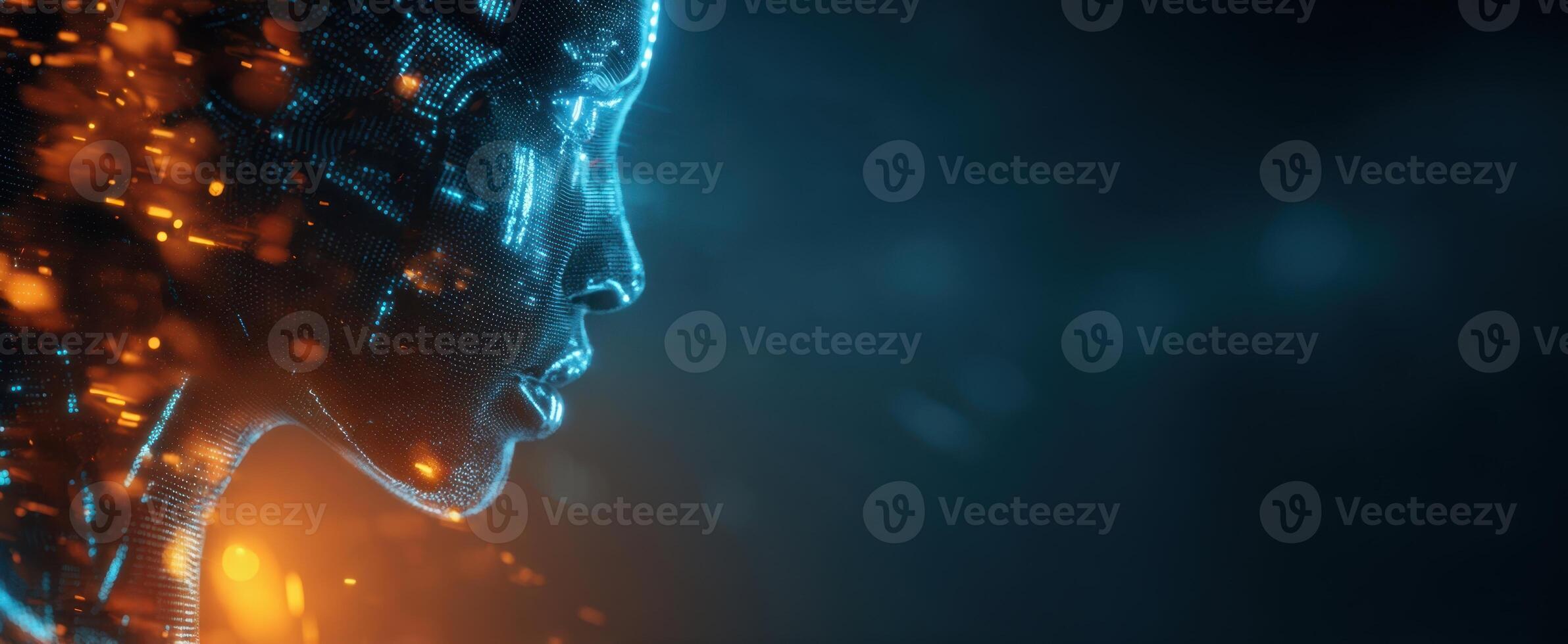 The Human-Like Robot with Futuristic Light Effects and Digital Features photo