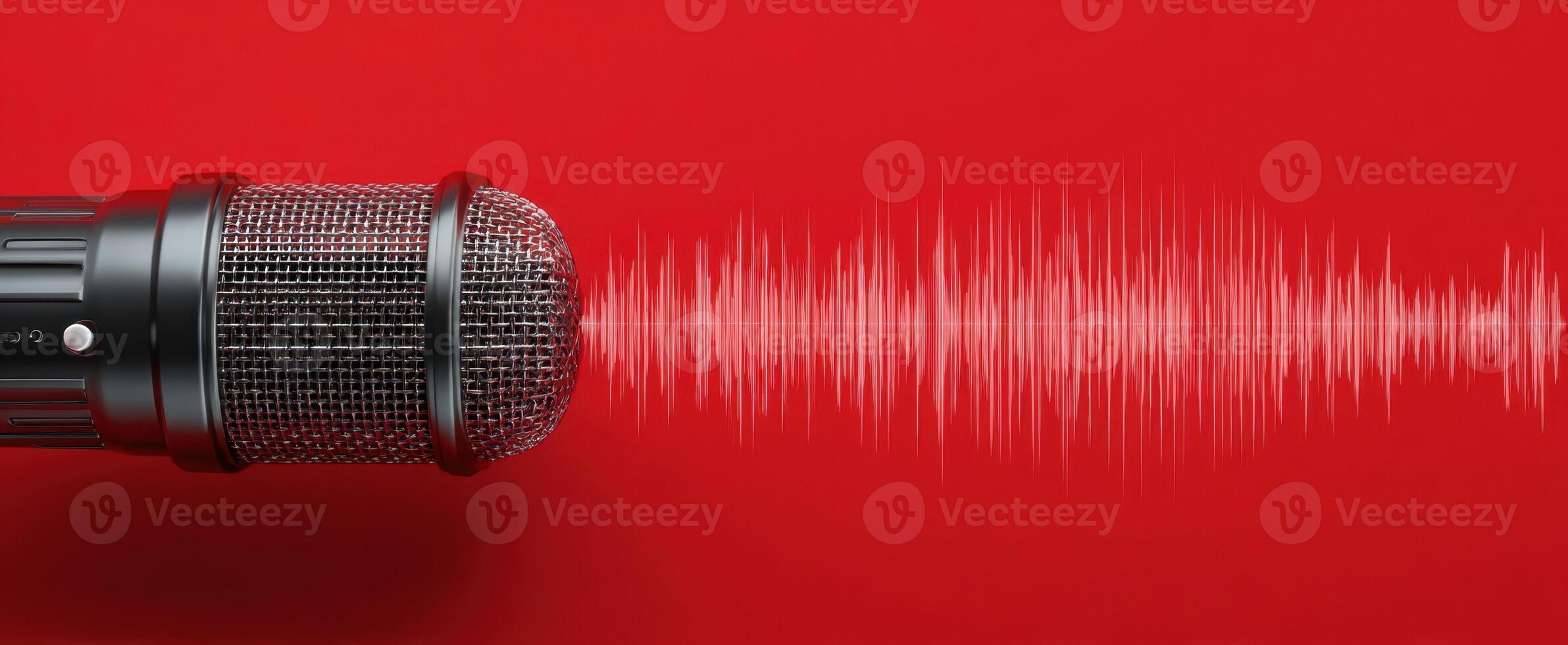 The Microphone Capturing Sound Waves on a Vibrant Red Background photo