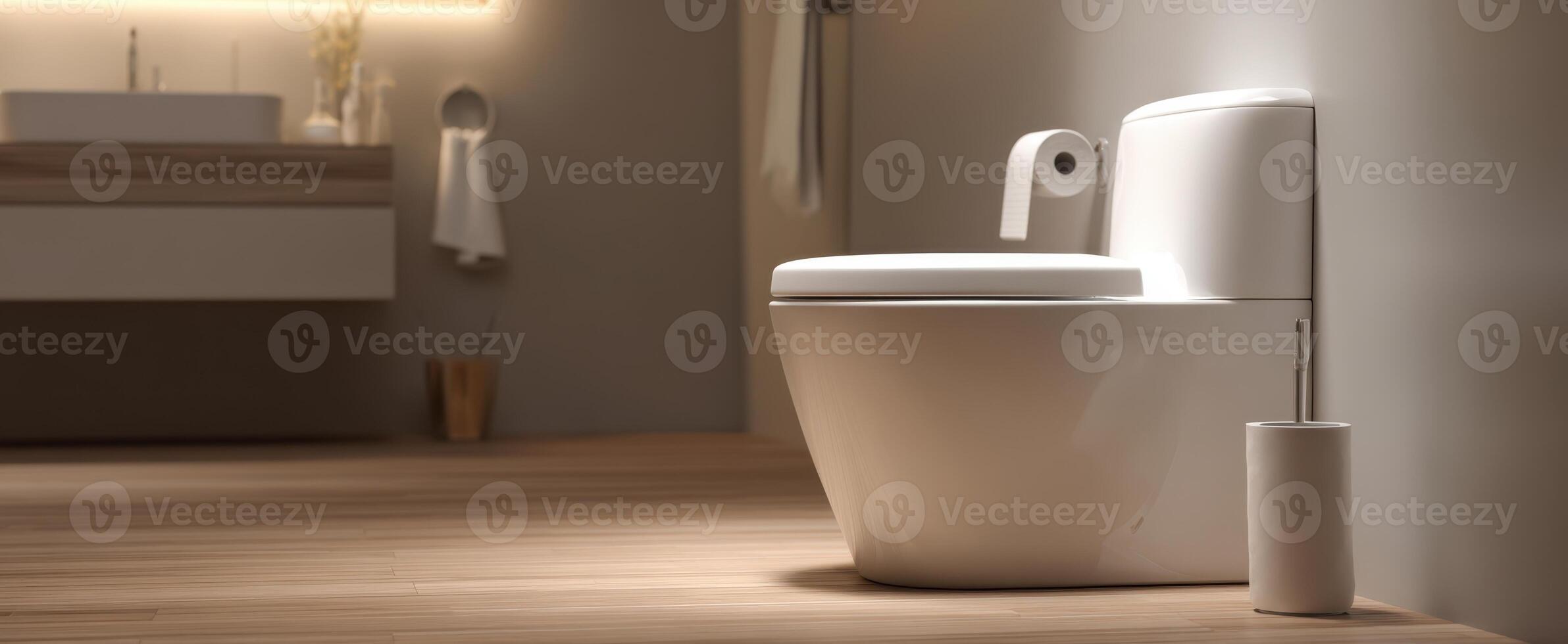 The modern toilet with elegant design in a stylish bathroom setting. photo