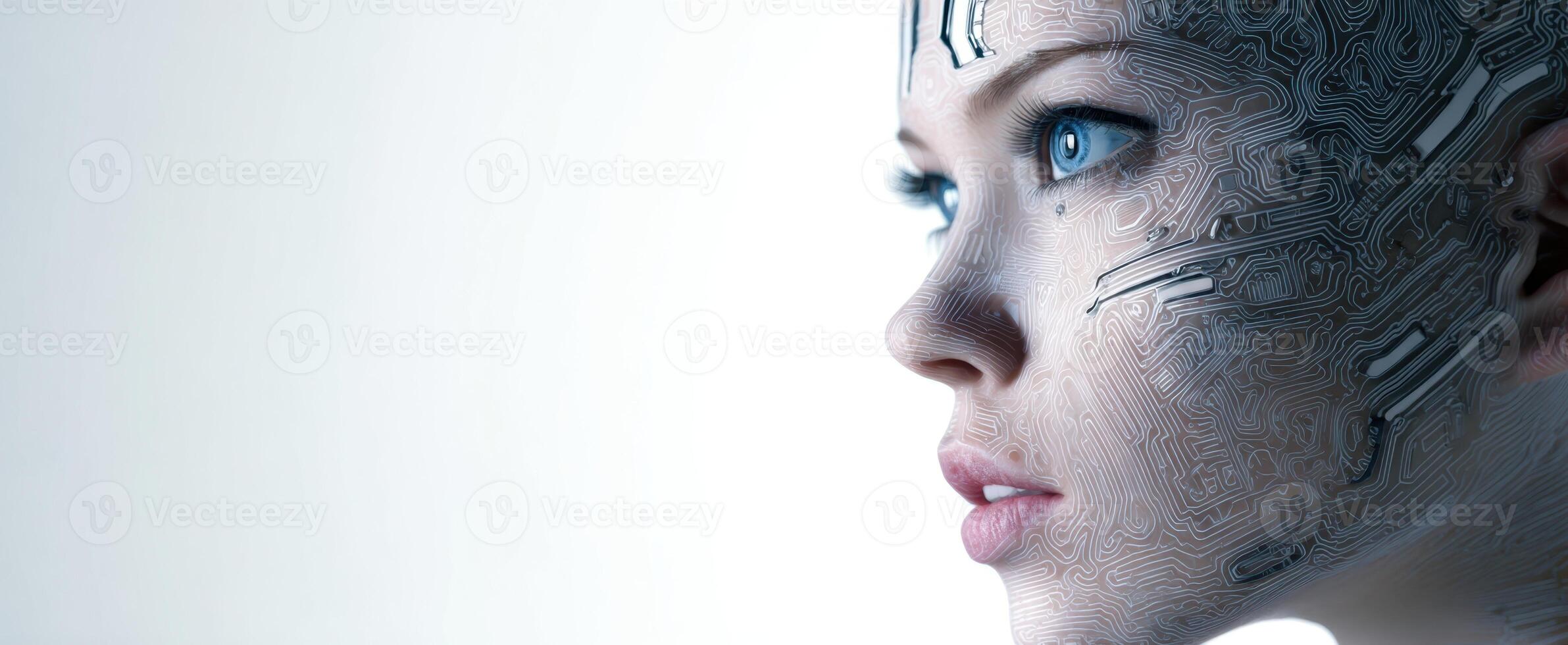 The Futuristic Portrait of a Woman with Circuit-Board Features photo