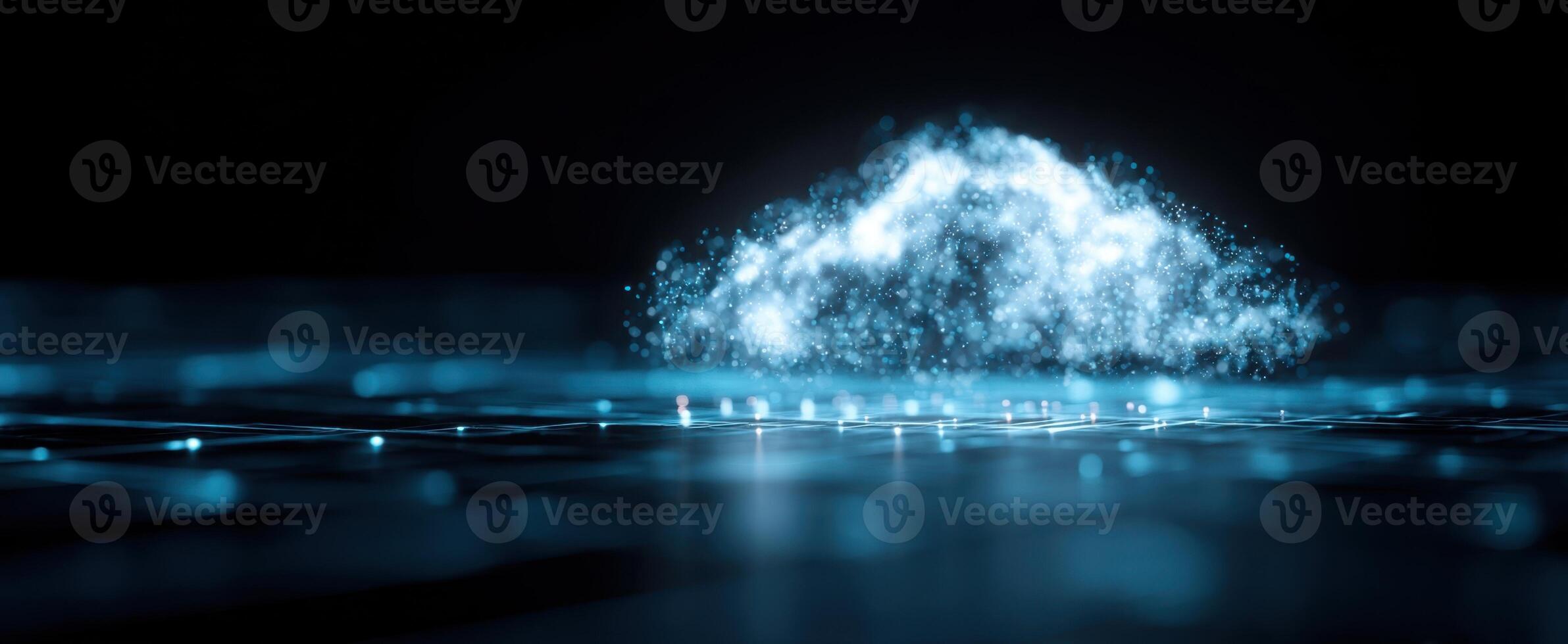 The ethereal cloud floating in a digital space of glowing particles. photo