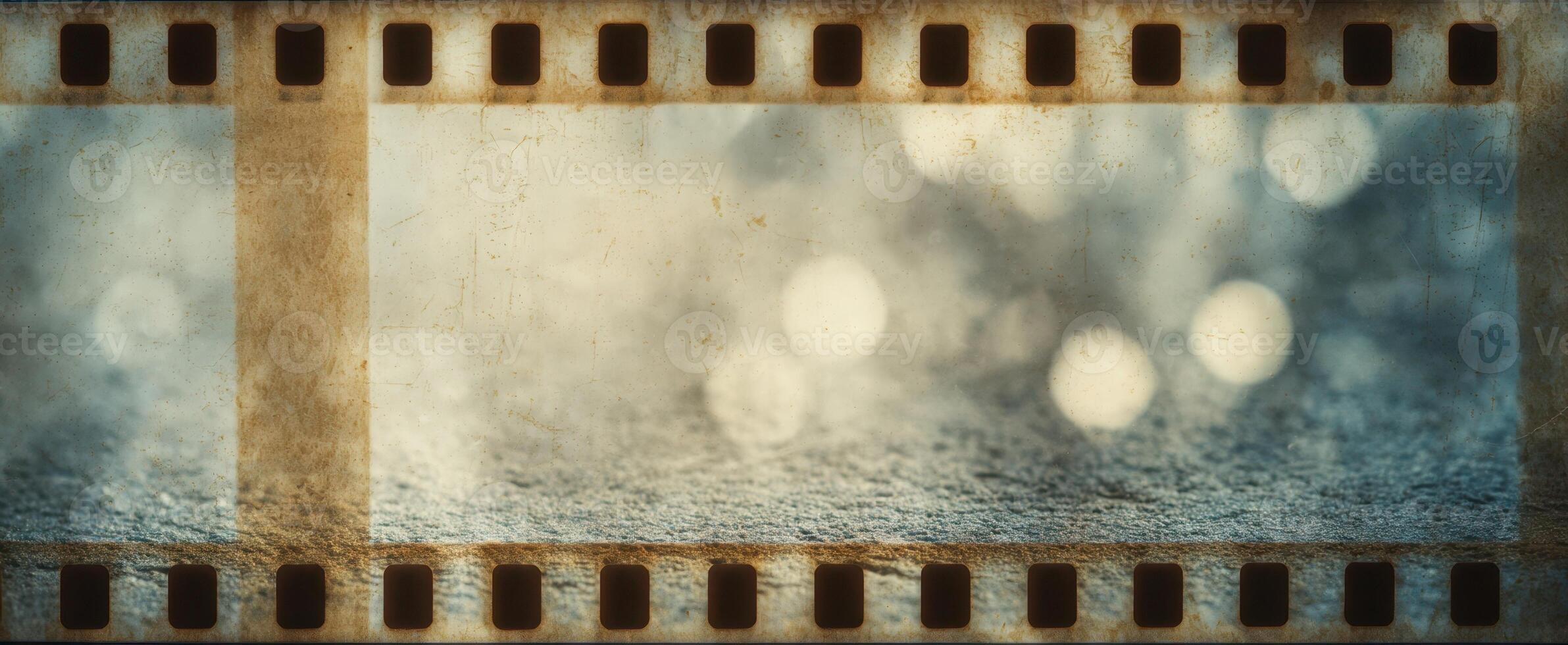 The vintage film strip creating an elegant blurred bokeh background. photo