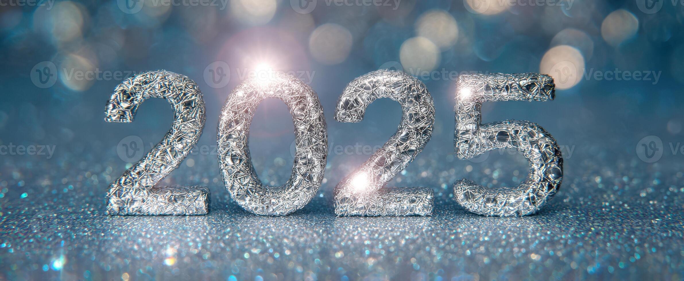 The sparkling numbers of the year 2025 on a festive background photo