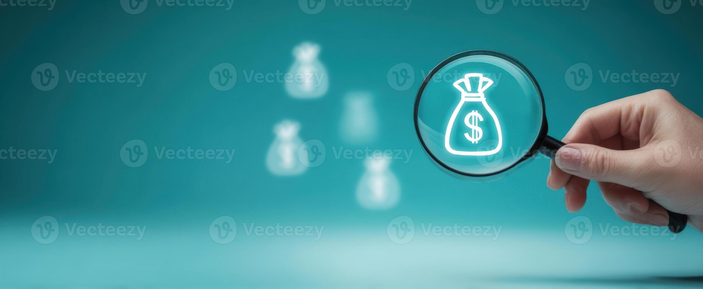 The magnifying glass revealing the value of money and financial opportunities photo