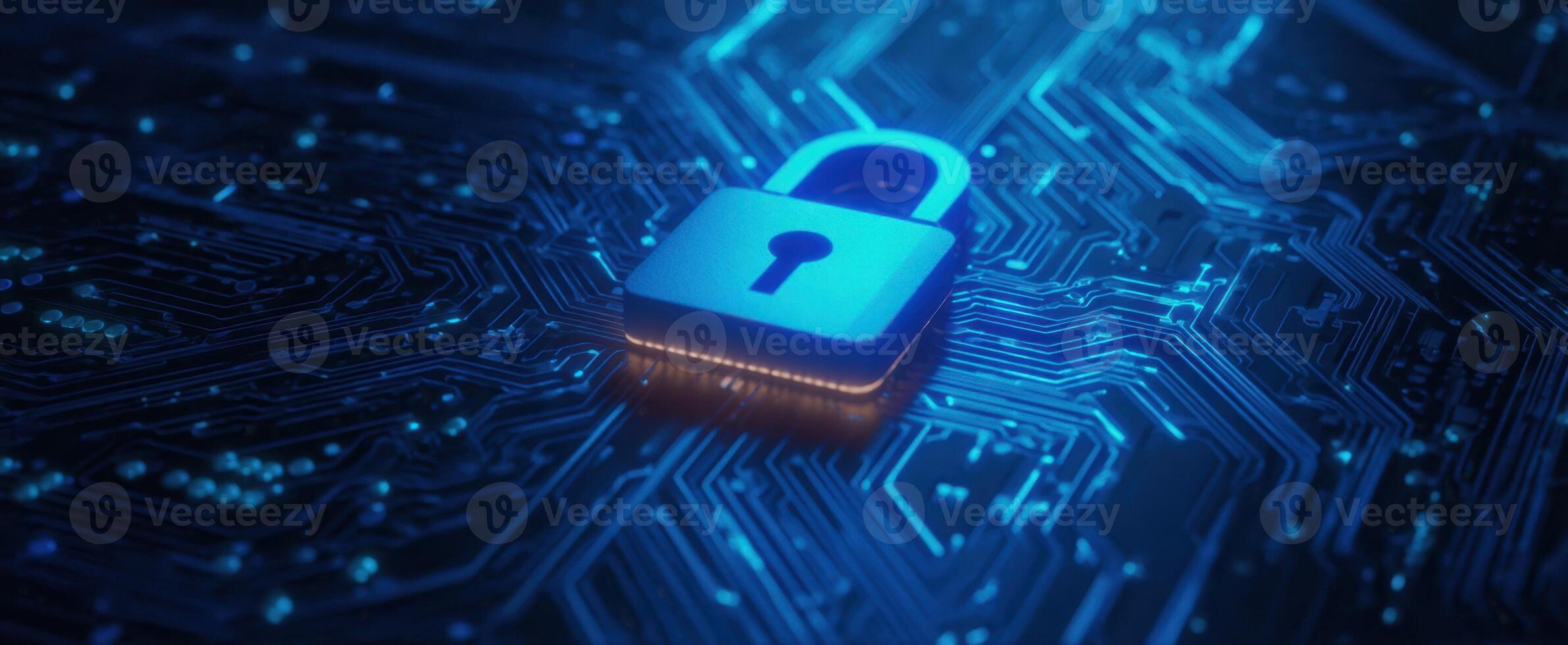 The Digital Lock on a Circuit Board Surrounded by Neon Lights photo