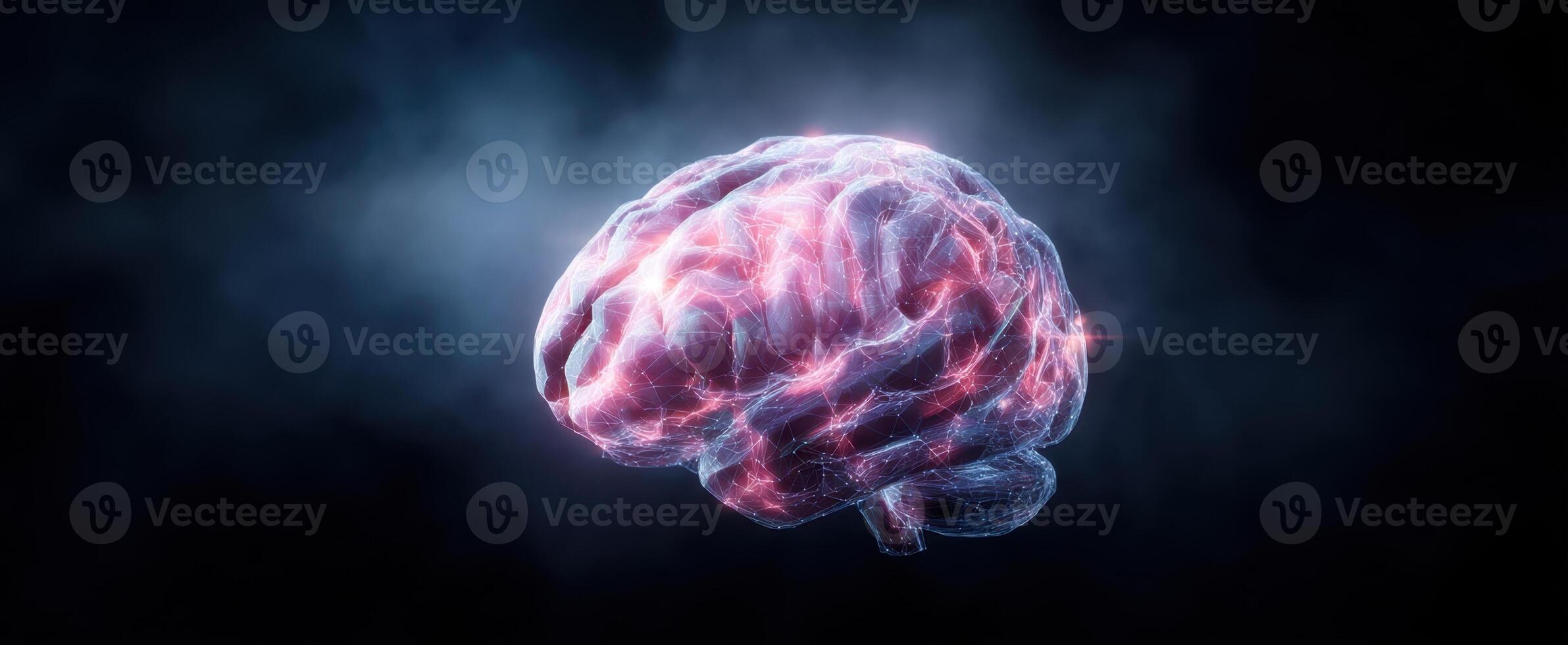 The glowing brain representing advanced technology and neural connectivity. photo