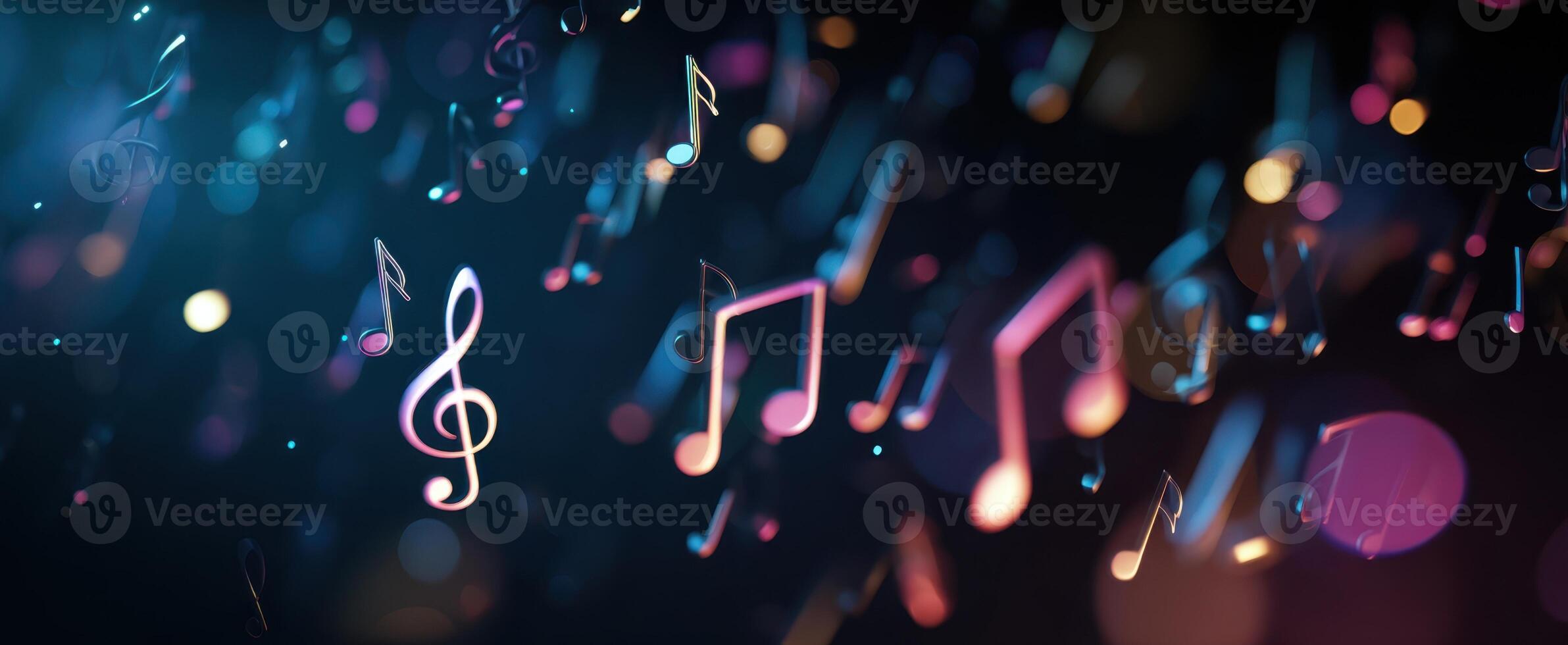 The Vibrant Melody of Floating Music Notes in a Colorful Background photo