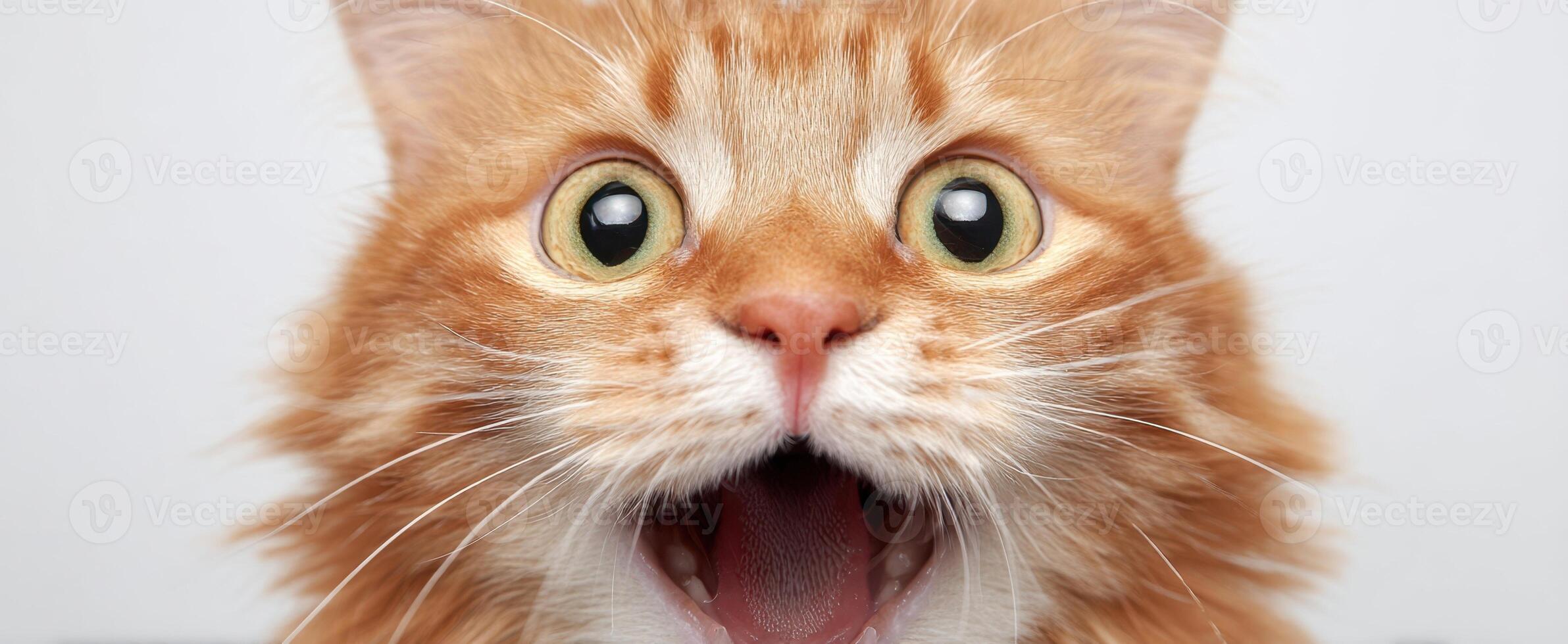 The adorable orange cat with an excited expression and charming gaze. photo